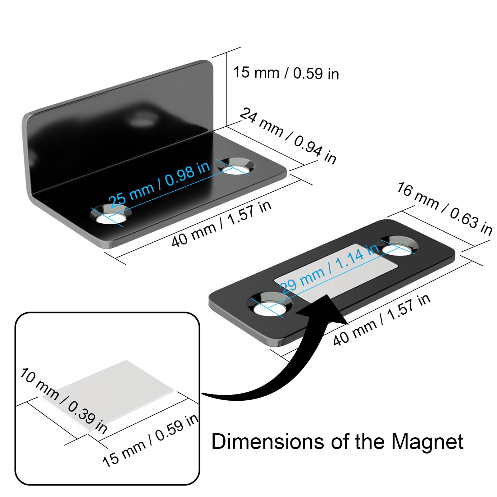 Ultra Thin L-Shaped Cabinet Magnetic Catch 6 Pack - Black Adhesive Drawer Magnets for Kitchen, Closet & Cabinet Doors | Secure & Silent Closing Solution for Home & Office Organization
