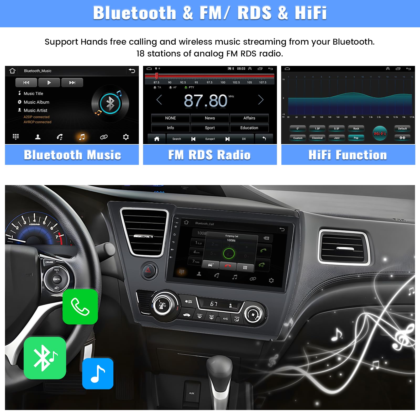 2GB RAM 64GB ROM Android 13 Car Stereo for Honda Civic 2013-2017 | 9