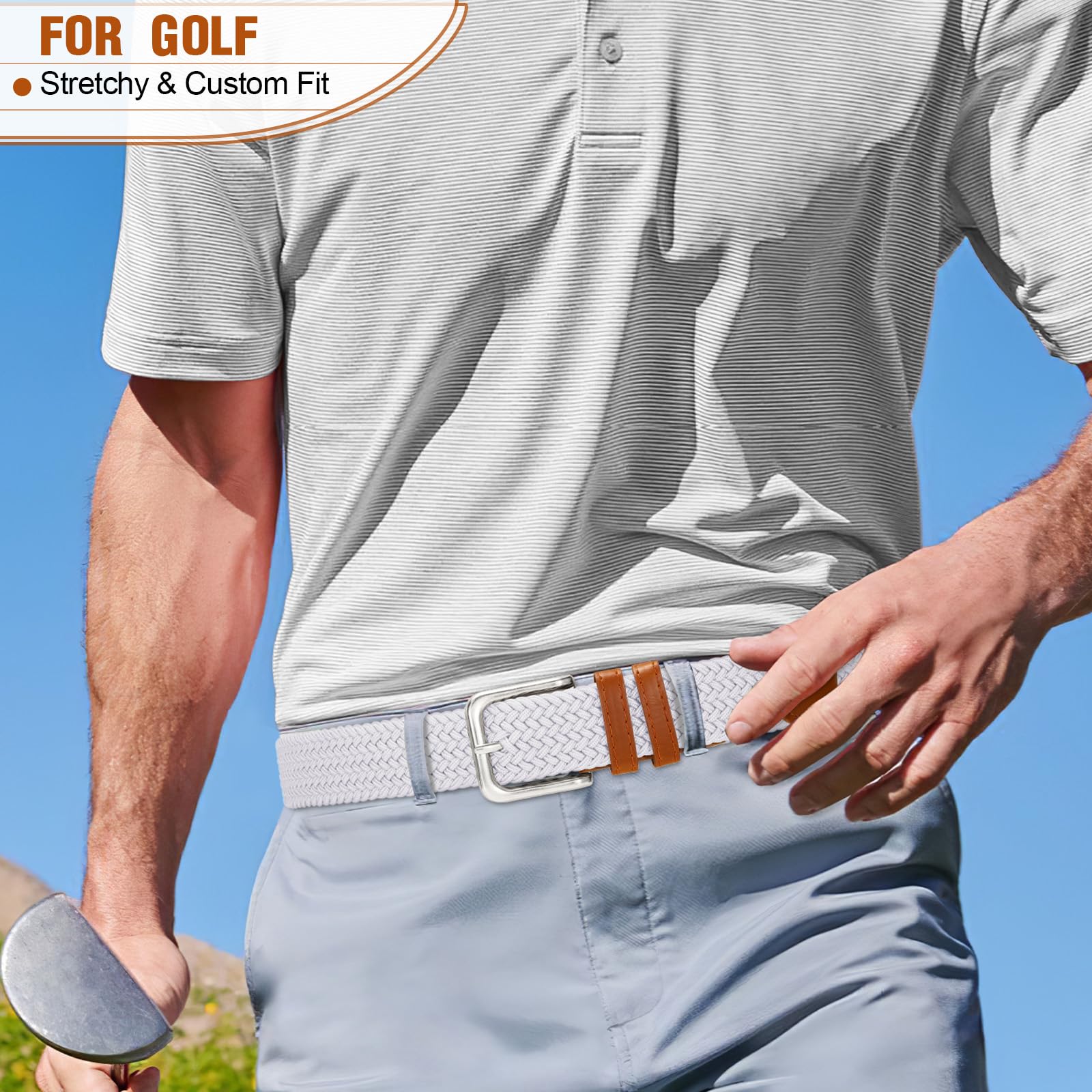 Men's Braided Stretch Belt - Adjustable Elastic Waistband for Golf Pants, Casual Shorts & Jeans | Comfortable & Stylish for Everyday Wear & Outdoor Activities