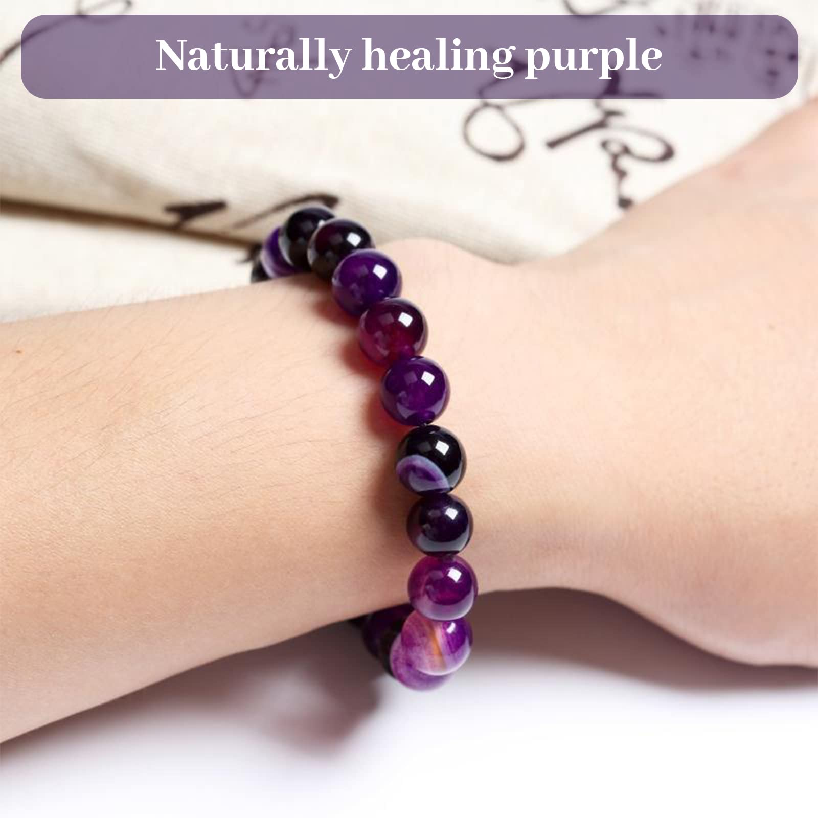 XIACIBDUS 8mm Natural Stone Anxiety Relief Bracelet - Purple Agate Healing Crystal Chakra Bracelet for Women & Men, Gift Box Included | Meditation, Stress Relief, Mother's Day Gift