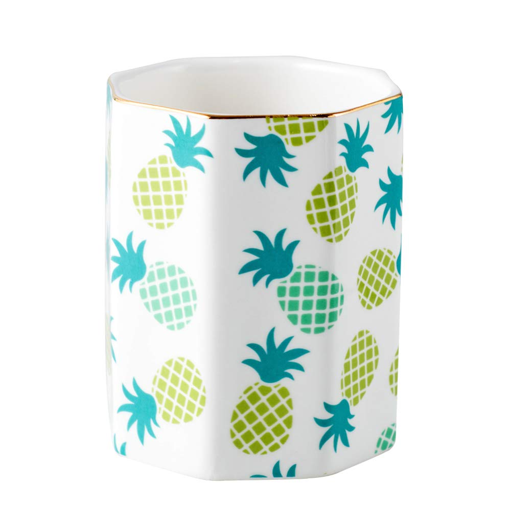 YOSCO Ceramic Pen Holder - Pineapple Design for Desk & Makeup Brushes