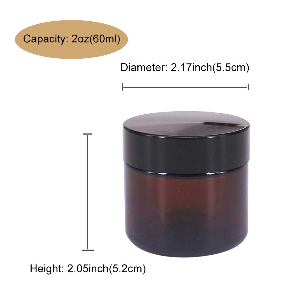 BPFY 24 Pack 2 oz Amber Glass Cosmetic Jars with Black Lids & Inner Liners - Refillable Travel Containers for Makeup, Cream, Lotion, Sugar Scrubs, Eyeshadow, Slime, Paint & Jewelry Storage - Perfect for DIY Beauty, Travel Organizer & Small Craft Projects