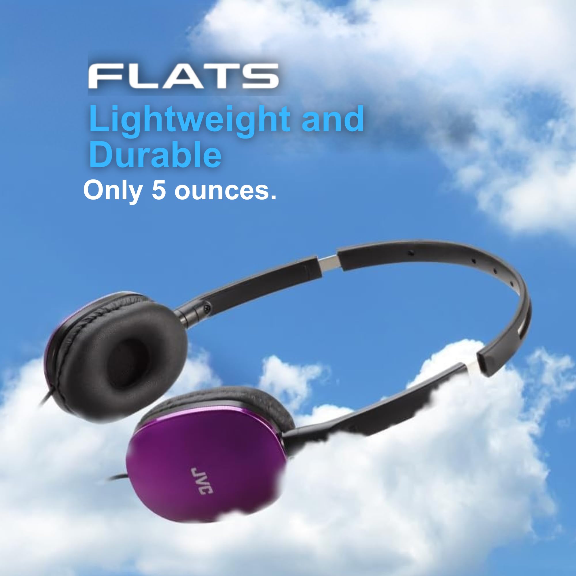 JVC HAS160V Lightweight Flat On-Ear Headphones with 30mm Drivers - Violet Purple | Perfect for Commuting, Travel & Office Use