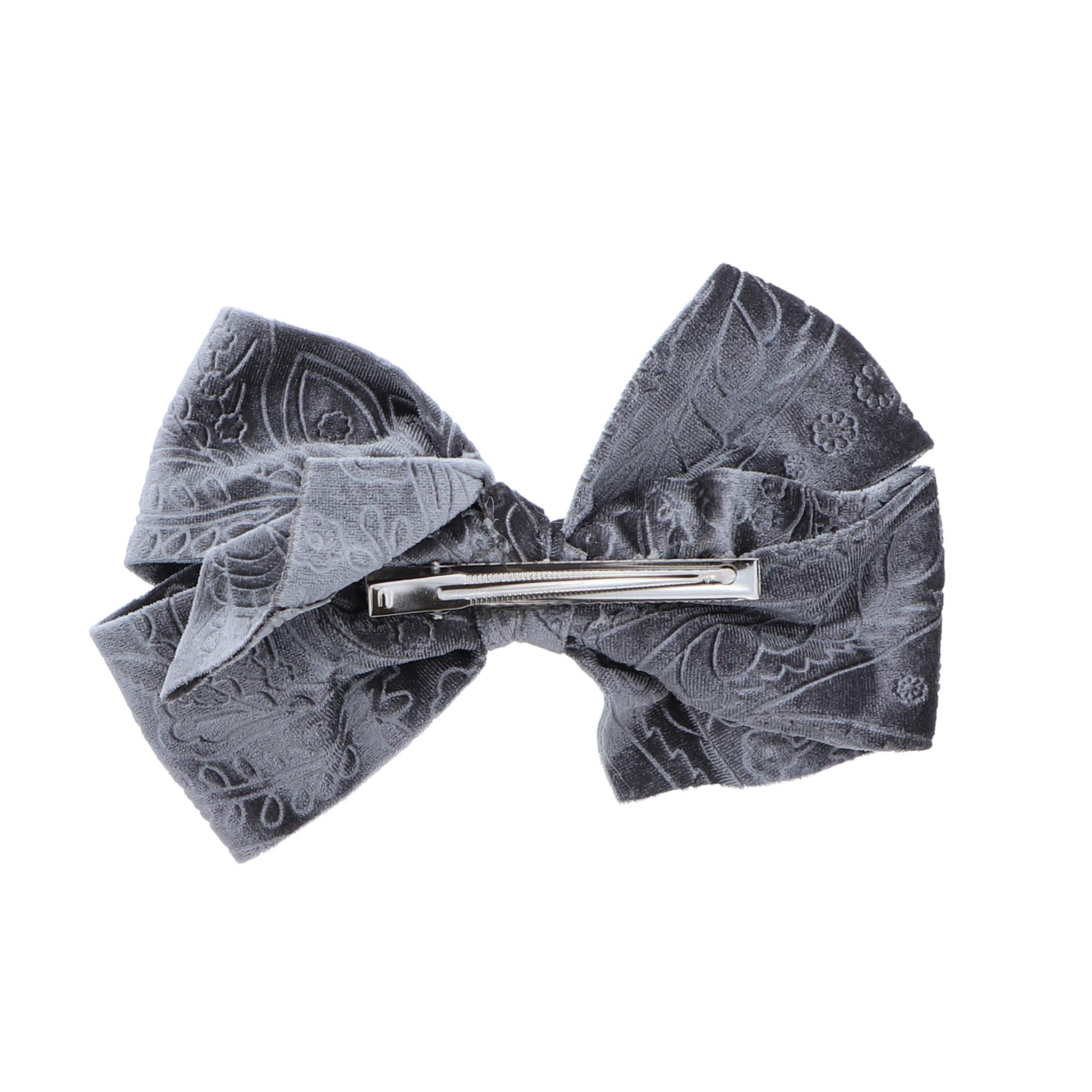 7 Inch Grey Velvet Hair Bow Clip for Girls - Elegant Design for Parties, Weddings, and Everyday Style