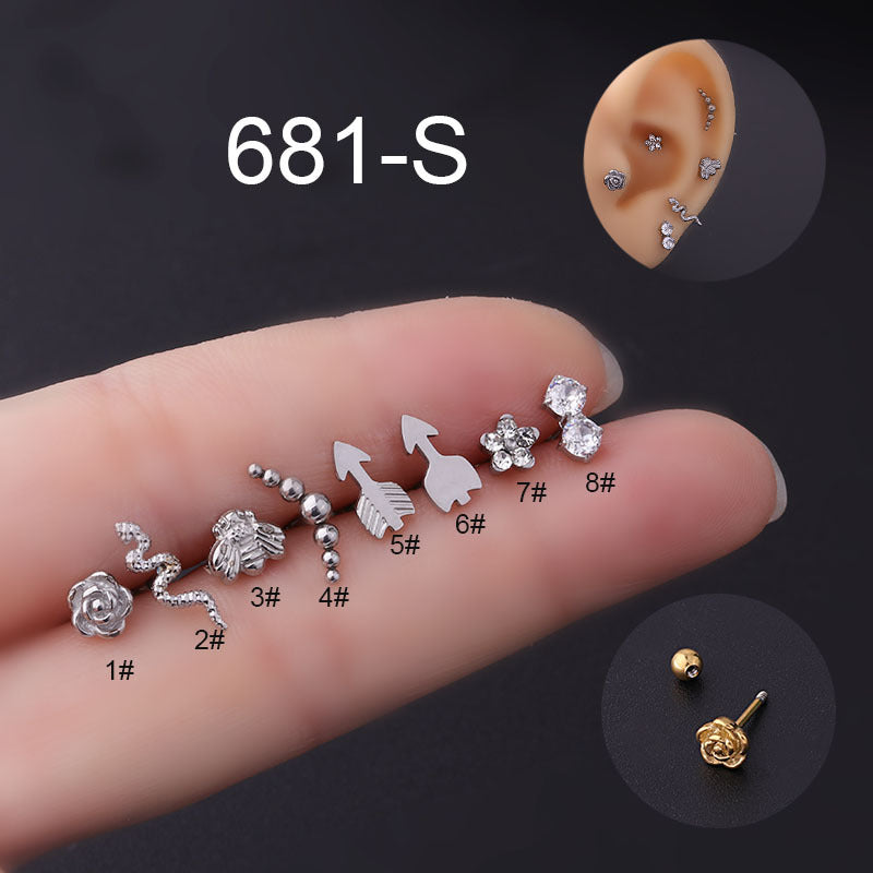 20G Cartilage Tiny Stud Earrings - Snake & Flower Conch Ear Studs for Women | HSPJ681 | Perfect for Daily Wear, Parties & Gifts