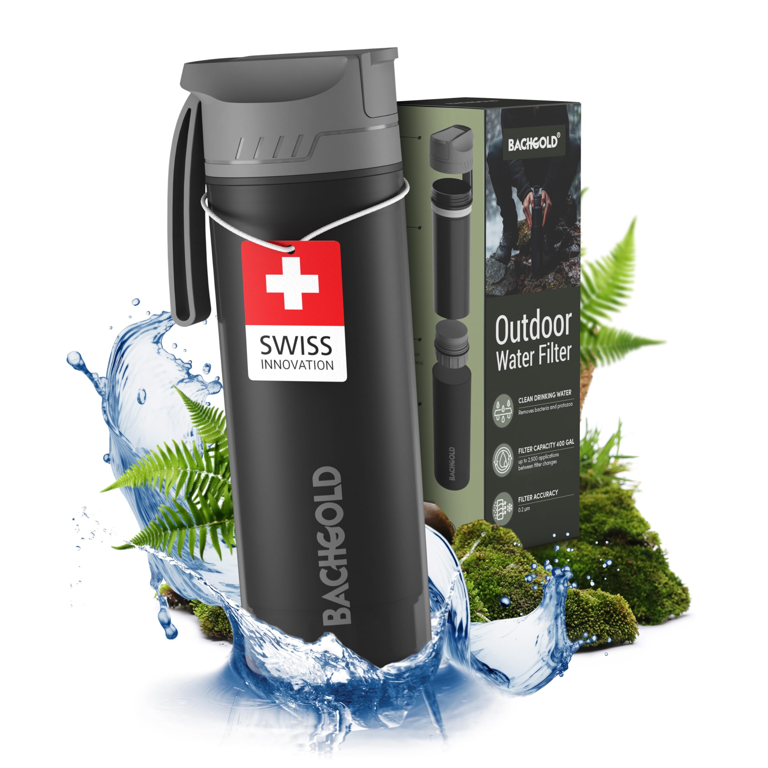 Portable Water Bottle with Filter - 99.99% Purification System for Hiking, Camping & Emergency Survival - BPA-Free Long-Lasting Water Purifier Bottle for Outdoor Activities, Travel & Gym Use