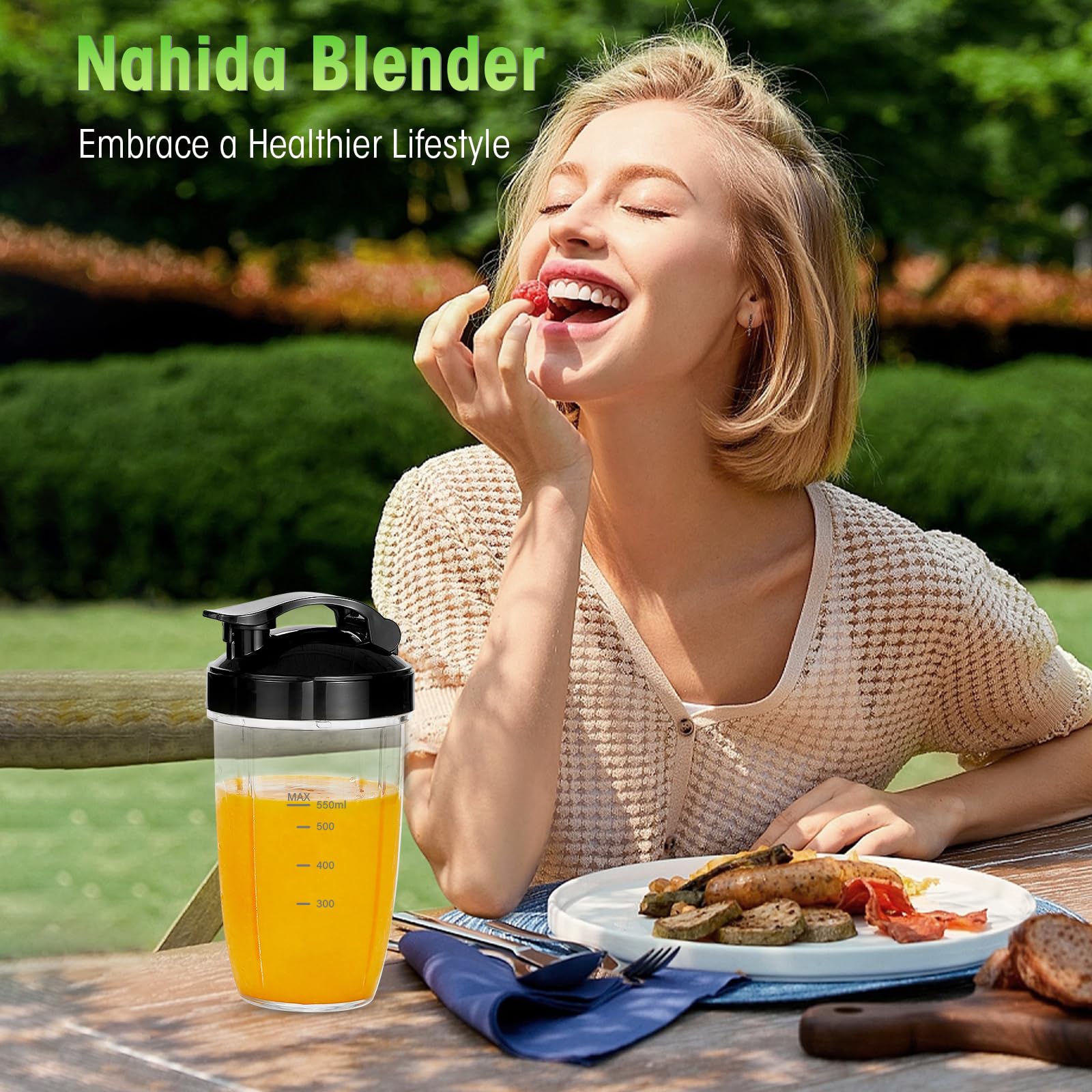 Nahida 1200W High-Speed Blender for Smoothies, Ice Crushing & Juices - Professional 6-Fin Blade Blender with 23oz, 32oz & 37oz Portable Cups - Perfect for Kitchen, Gym & On-the-Go Healthy Drinks