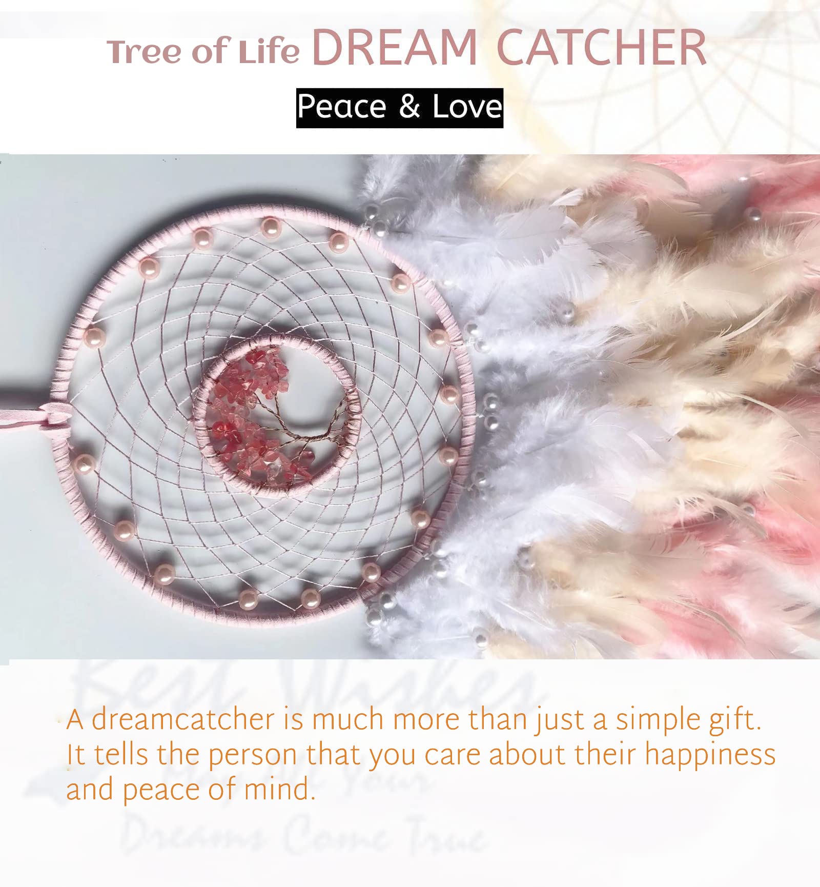 Pink Tree of Life Crystal Dream Catcher - Handmade Boho Wall Hanging for Girls & Boys Room Decor | Spiritual Protection & Positive Energy | Perfect for Bedroom, Nursery, Dorm & Meditation Space