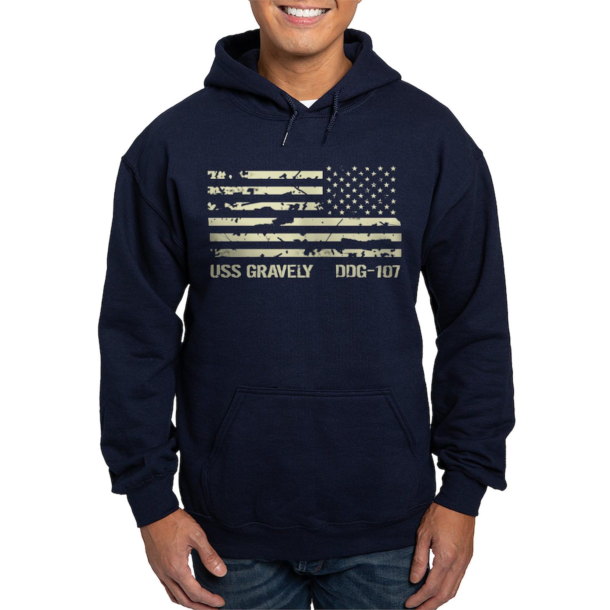 USS Gravely Hoodie for Men - Dark Regular Fit Pullover Hooded Sweatshirt | Navy Blue Fleece Jacket for Casual Wear & Outdoor Activities