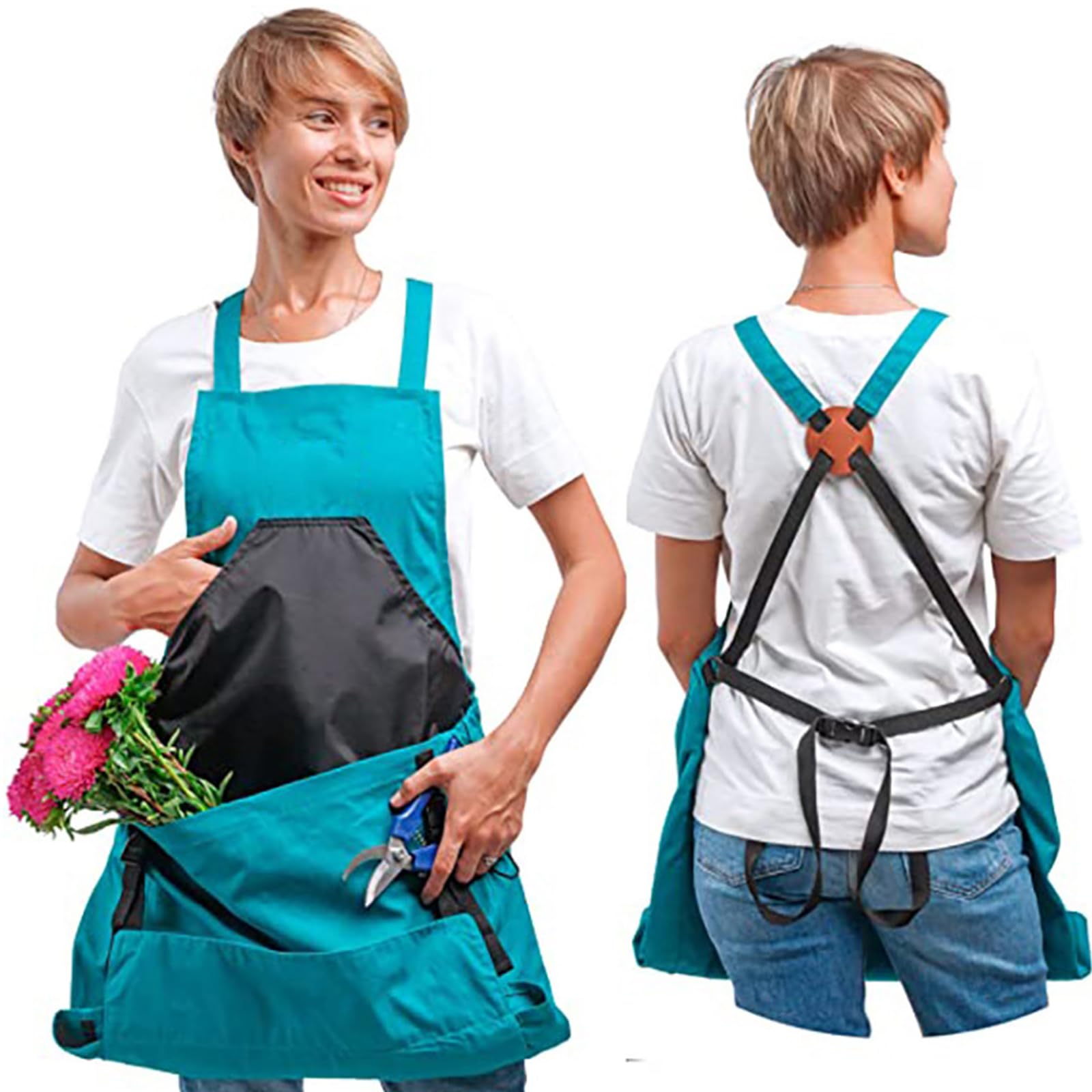 Heavy Duty Gardening Apron with Pockets for Women & Men - Washable Harvest Apron with Multiple Tool Pockets - Perfect for Gardening, Farming, Harvesting & Outdoor Activities - Blue