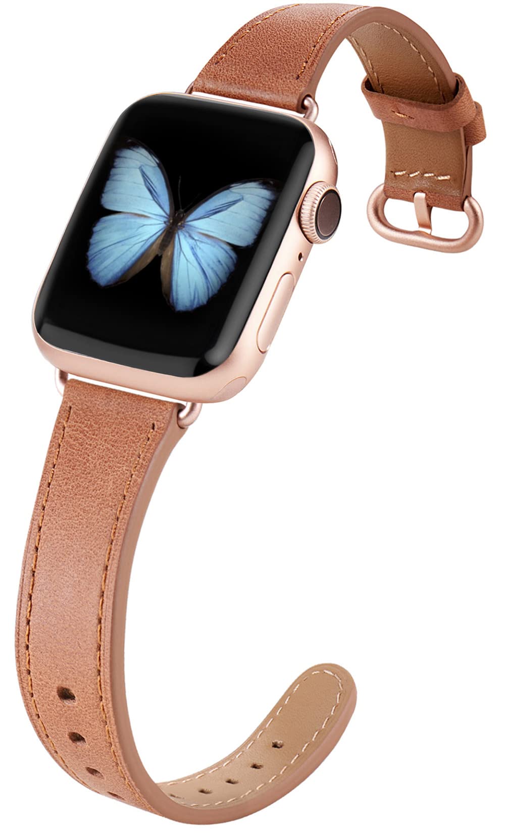 Premium Leather Band Compatible with Apple Watch Ultra 2/1, Series 9/8/7/6/5/4/SE - 40mm 41mm 44mm 45mm 49mm - Stylish & Durable Replacement Strap for Men & Women - Perfect for Workouts, Office & Casual Wear