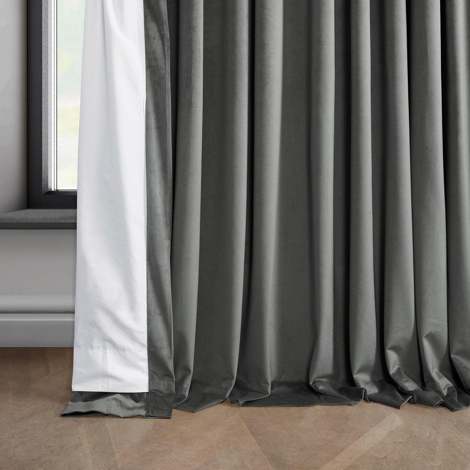 Destiny Grey Extra Wide Heritage Plush Velvet Blackout Curtains - Thermal Insulated Window Drapes for Bedroom, Living Room & Home Theater (54x84 inches)