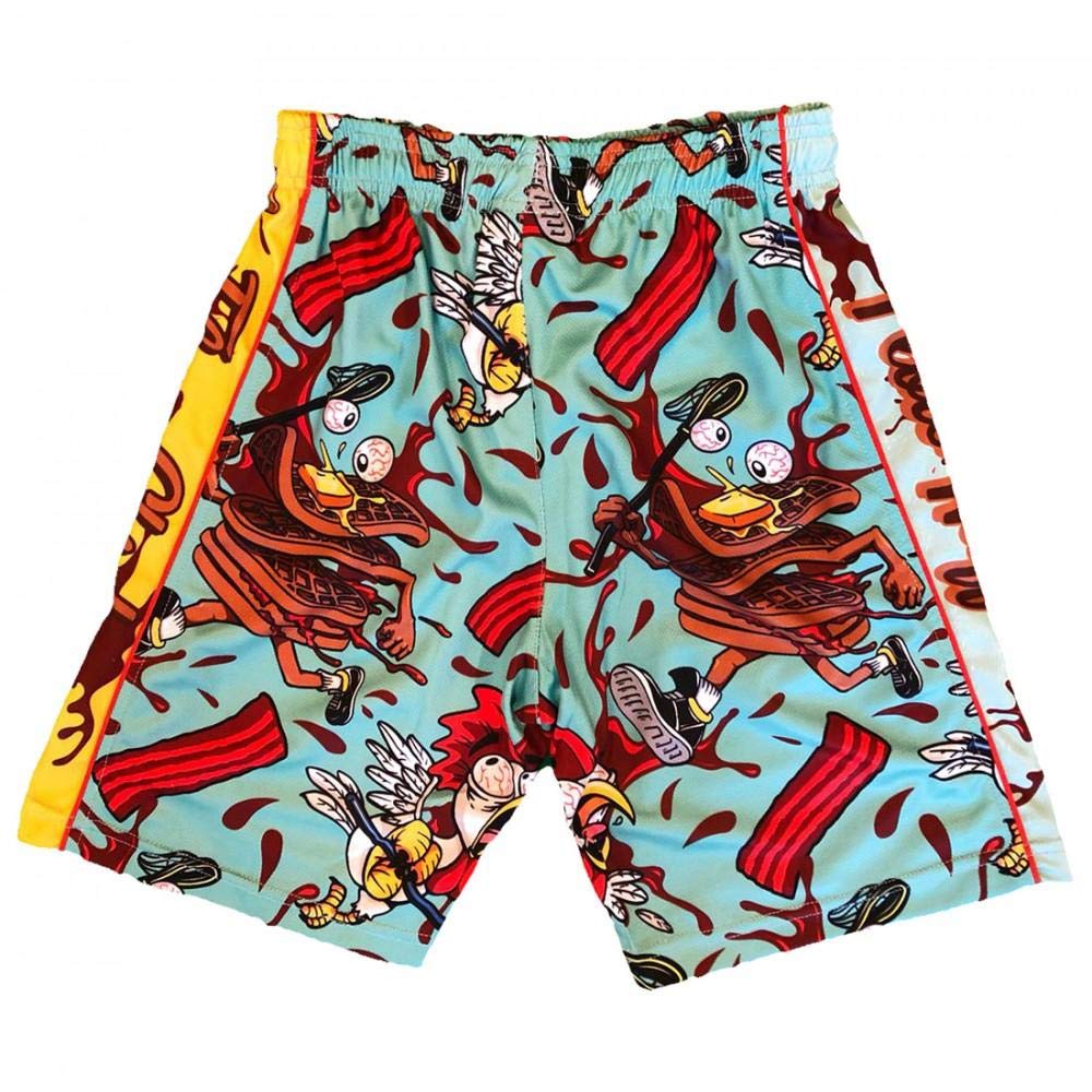 Flow Society Men's Blue Chicken & Waffles Print Athletic Shorts - Breathable Quick-Dry Gym Shorts for Running, Workout & Casual Wear