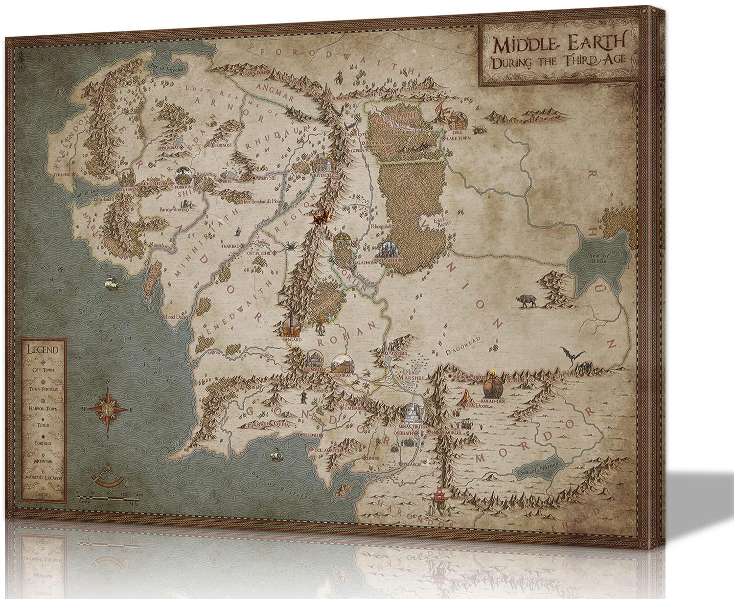 Middle Earth Map Canvas Wall Art 12x18 Inch - Framed Tolkien Poster for Office, Game Room & Home Decor - Lightweight Ready to Hang Fantasy Gift for Lord of the Rings Fans | Perfect for Themed Parties, Movie Nights & Geek Culture Decor