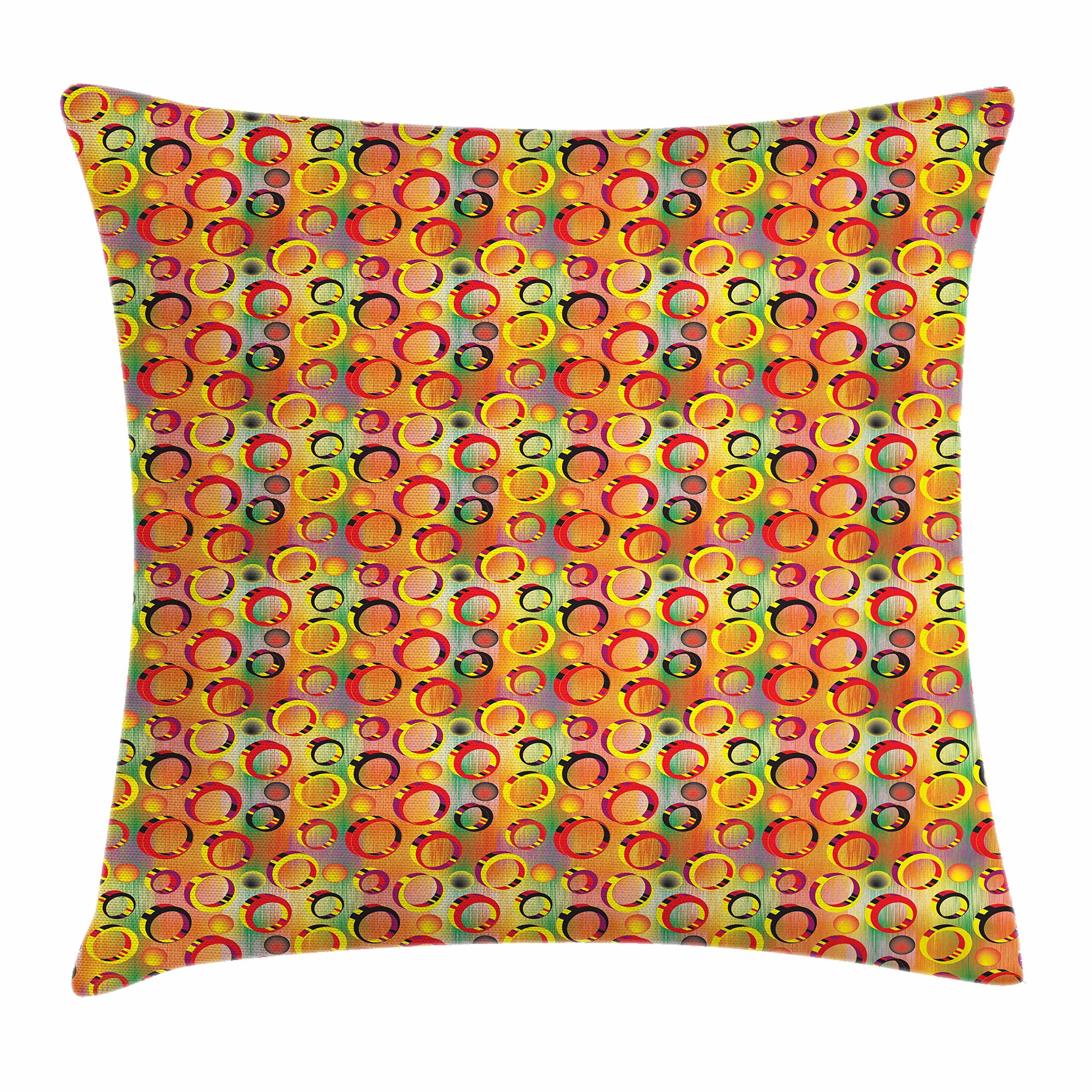 Ambesonne 20x20 Inch Colorful 3D Ring Pattern Throw Pillow Cover - Vibrant Striped Rainbow Design for Couch, Bed, Sofa Decor - Multicolor Square Accent Cushion Case