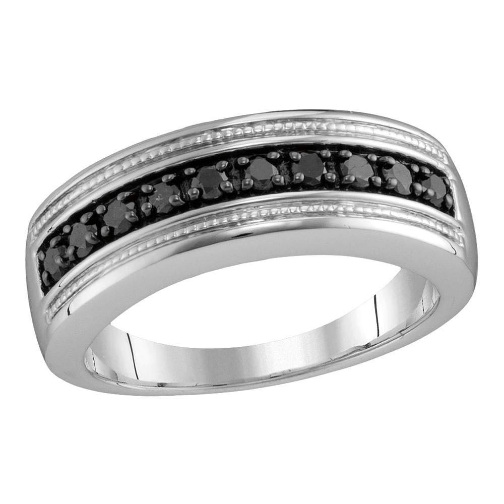 Dazzlingrock Sterling Silver Men's Round Black Diamond Milgrain Wedding Band Ring - 1/2 CTW, Anniversary Gift for Him, Perfect for Engagements & Special Occasions