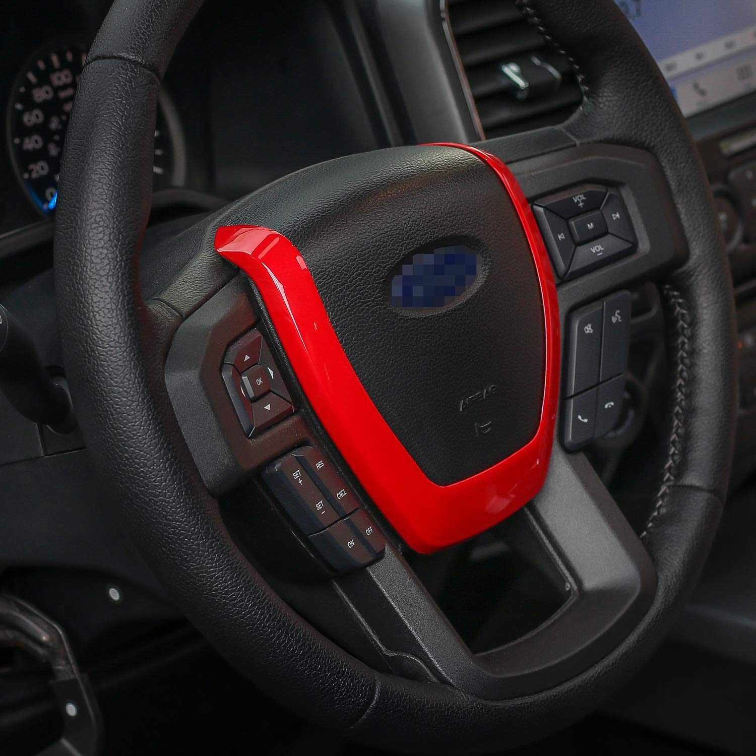 Premium Red Leather Steering Wheel Cover for Ford F150 2015-2020 - Custom Fit Interior Trim Accessory for Comfort & Style - Perfect for Daily Commute & Road Trips