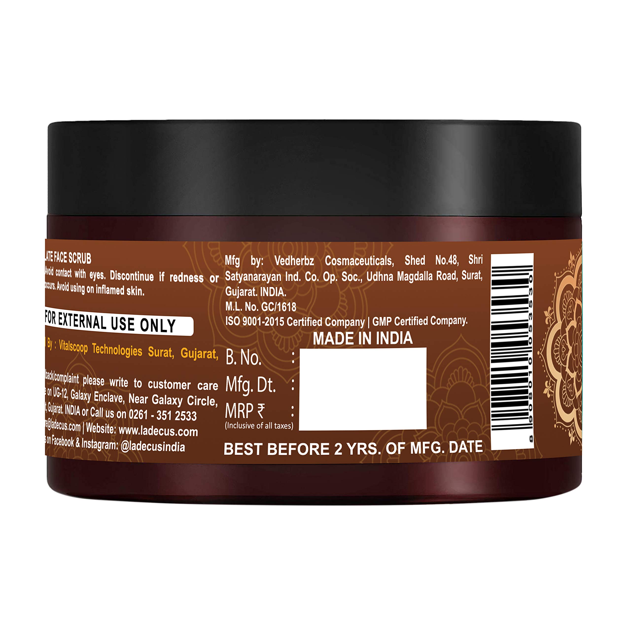 La' Decus INDIA Chocolate Face Scrub 60gm - Natural Exfoliating Cleanser for Men & Women - Brightens Skin & Removes Dead Cells - Perfect for Daily Skincare Routine