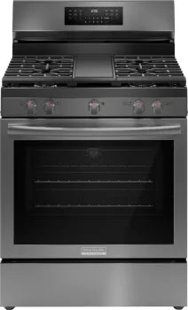Frigidaire Gallery GCRG3060BD 30 Inch Gas Range with No Preheat & Air Fry Function - Black Stainless Steel for Modern Kitchens | Perfect for Baking, Roasting & Air Frying Family Meals