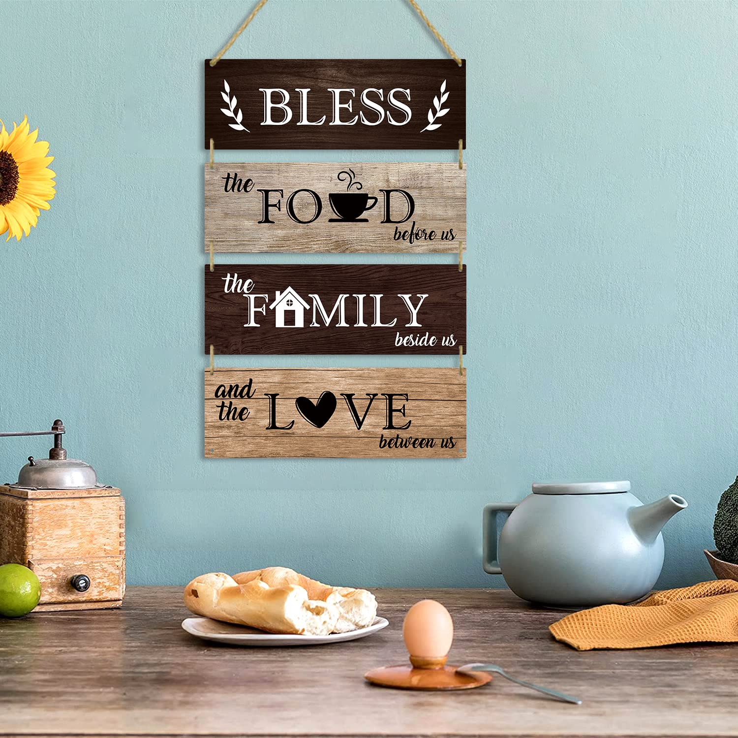 Farmhouse Kitchen Wall Art - Rustic Wooden Signs for Dining Room Decor