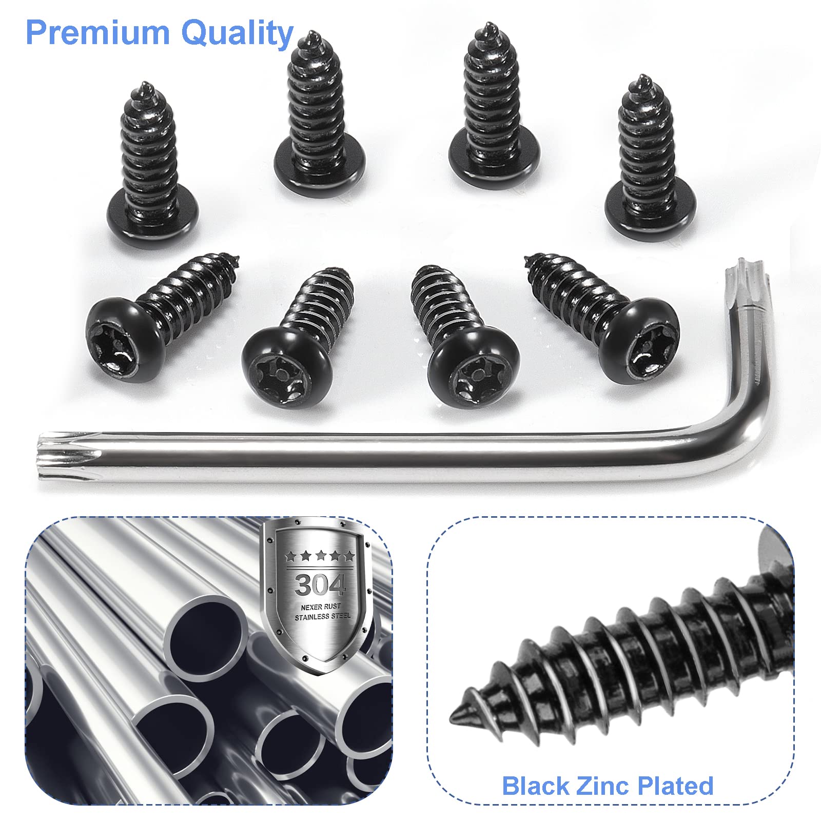 8 Sets Anti-Theft Stainless Steel License Plate Fasteners - Rust Proof & Anti-Rattle Screw Kits for Secure Car Plate Installation (Fits Most Vehicles)
