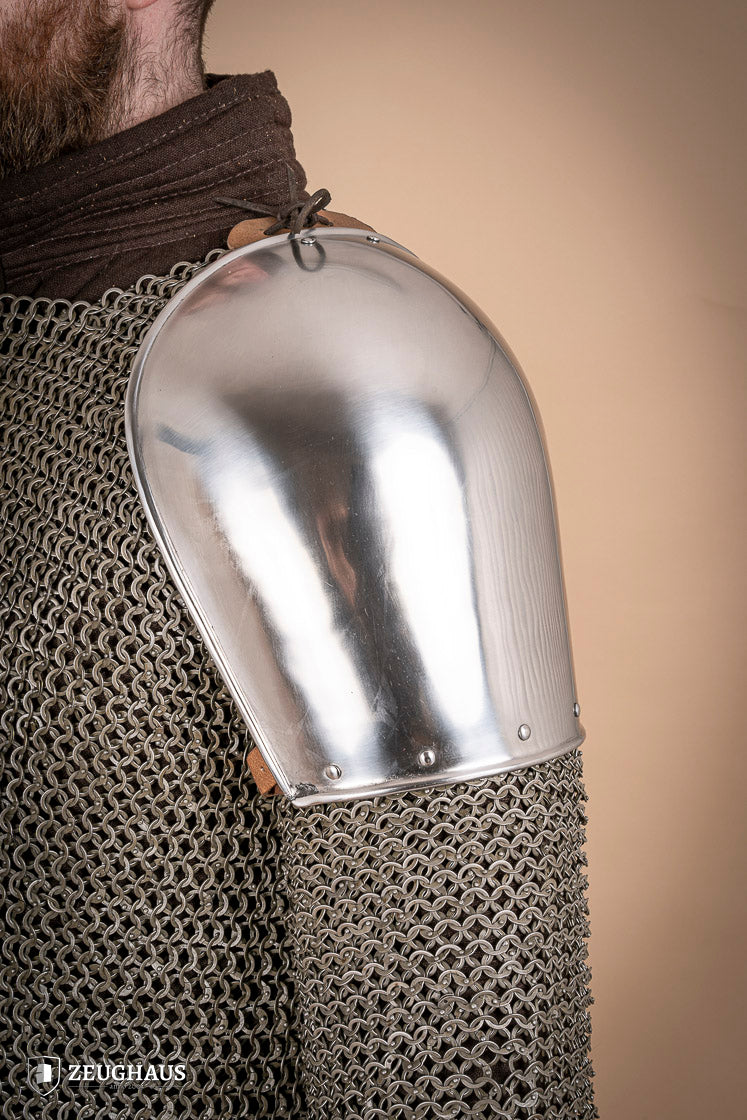 Polished Pauldrons 1350 1425 1.6mm - Medieval Armor Shoulder Plates for LARP, Cosplay & Renaissance Fairs