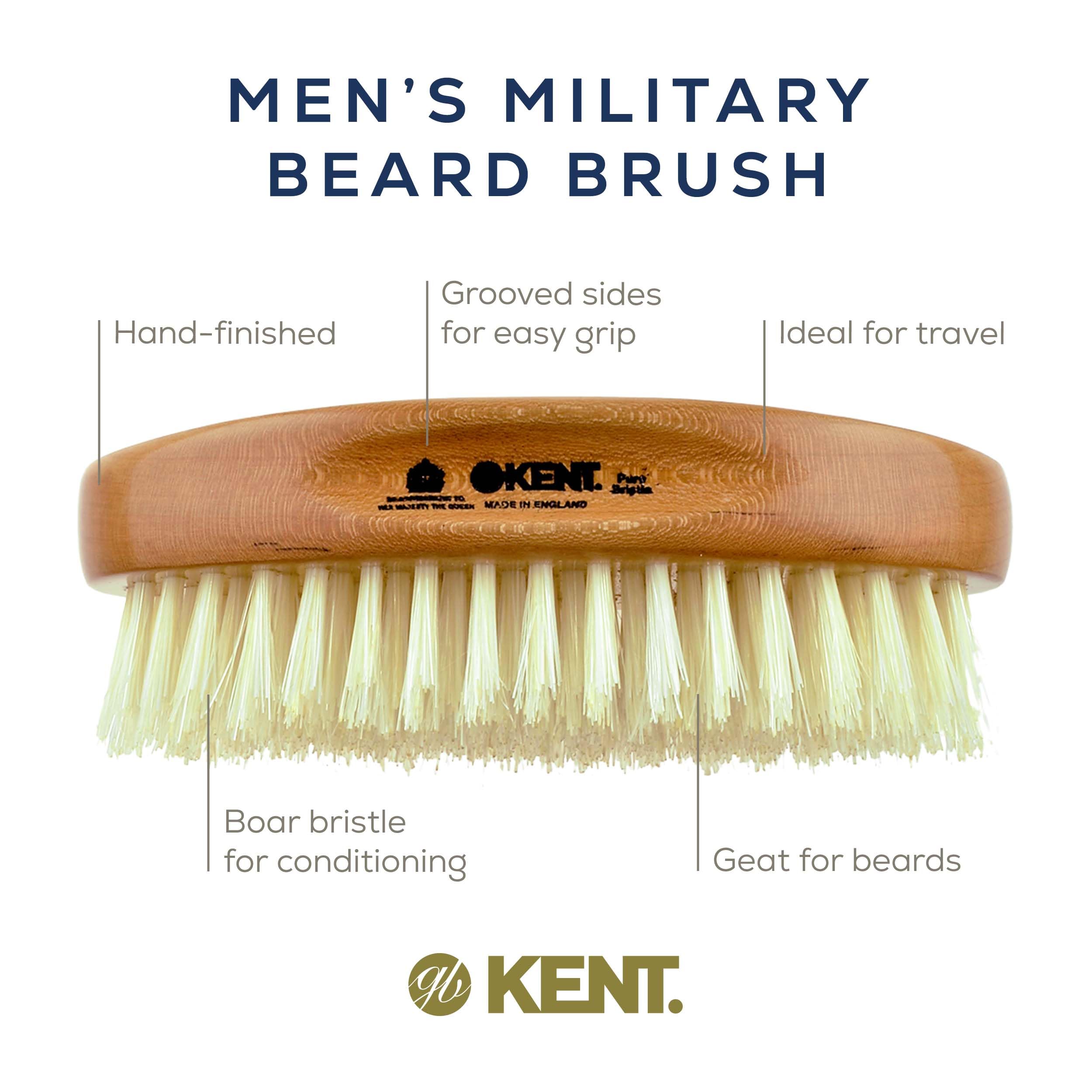 Kent BB Military Hair Brush for Men - 100% Natural Boar Bristle for Grooming, Mustache & Beard Care | Military Wave & Scalp Brush for Thinning Hair | Made in England | Perfect for Daily Styling, Salon Use & Travel