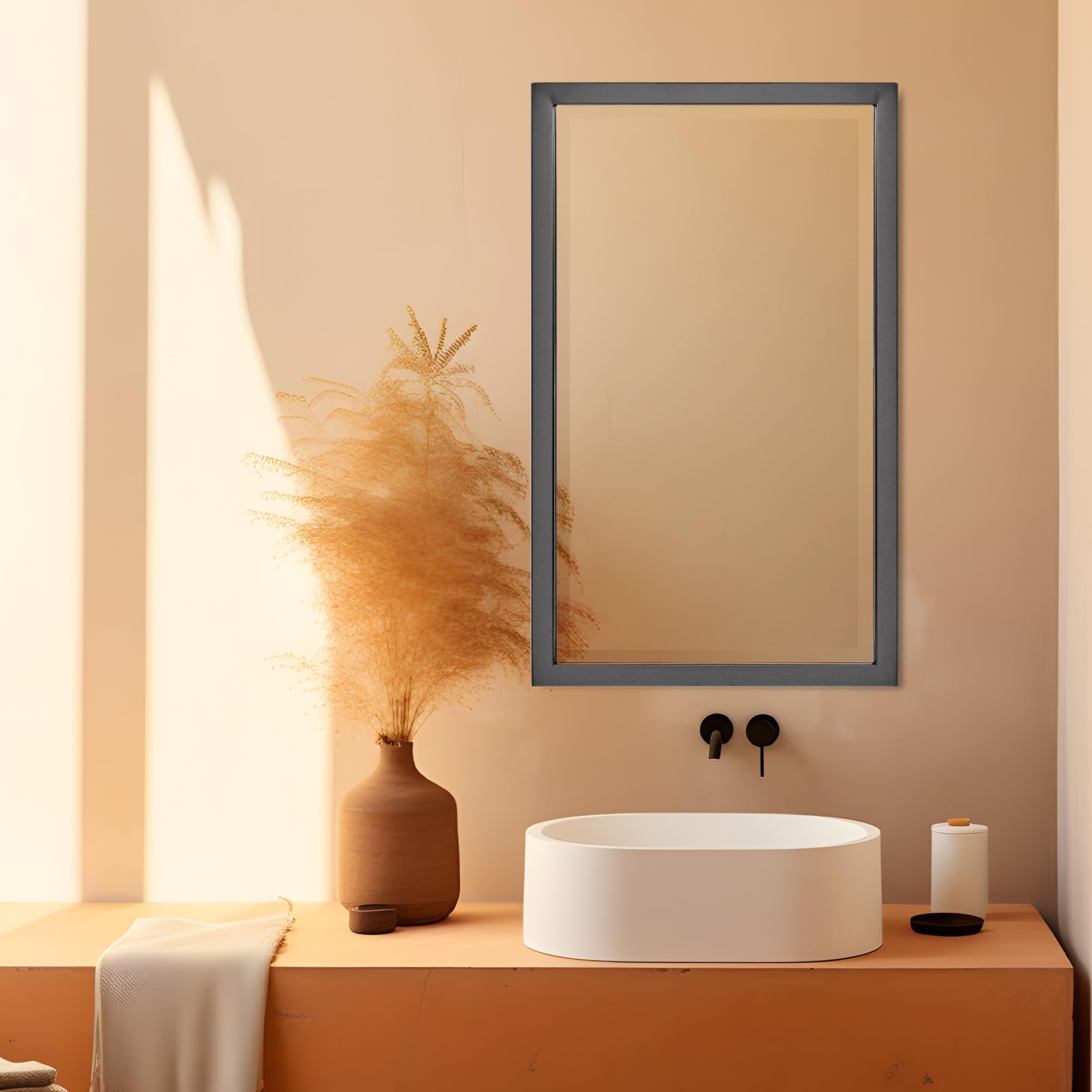 Head West Brushed Black Recessed Medicine Cabinet with Beveled Mirror - 16