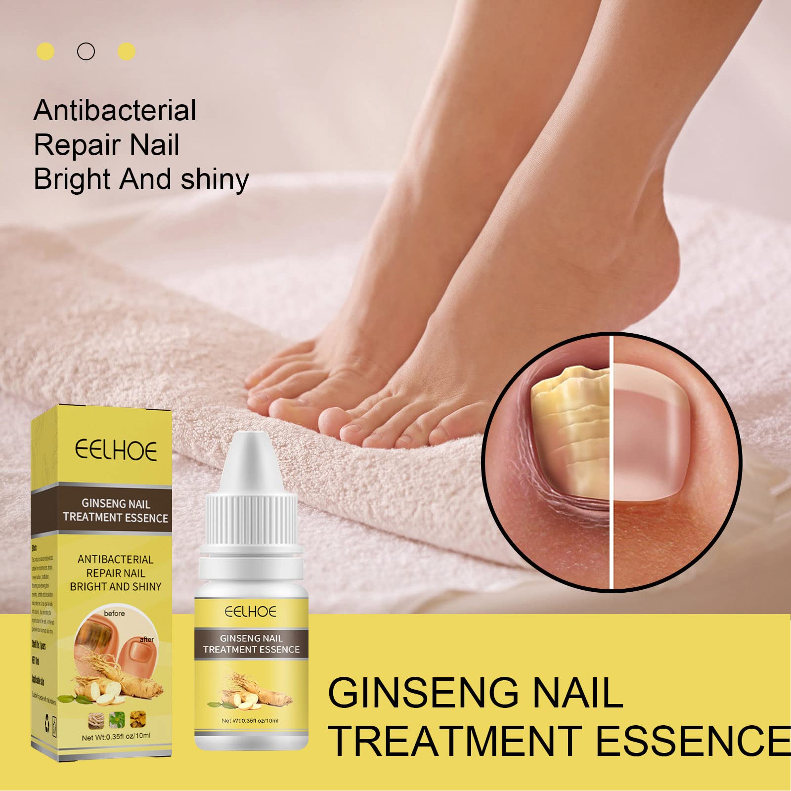10ml Ginseng Nail Treatment - Herbal Hand & Foot Whitening Cream for Cracked, Rough, Brittle Nails - Natural Nail Care Solution for Toe & Finger Nails - Perfect for Pedicures, Manicures & At-Home Nail Care Routines