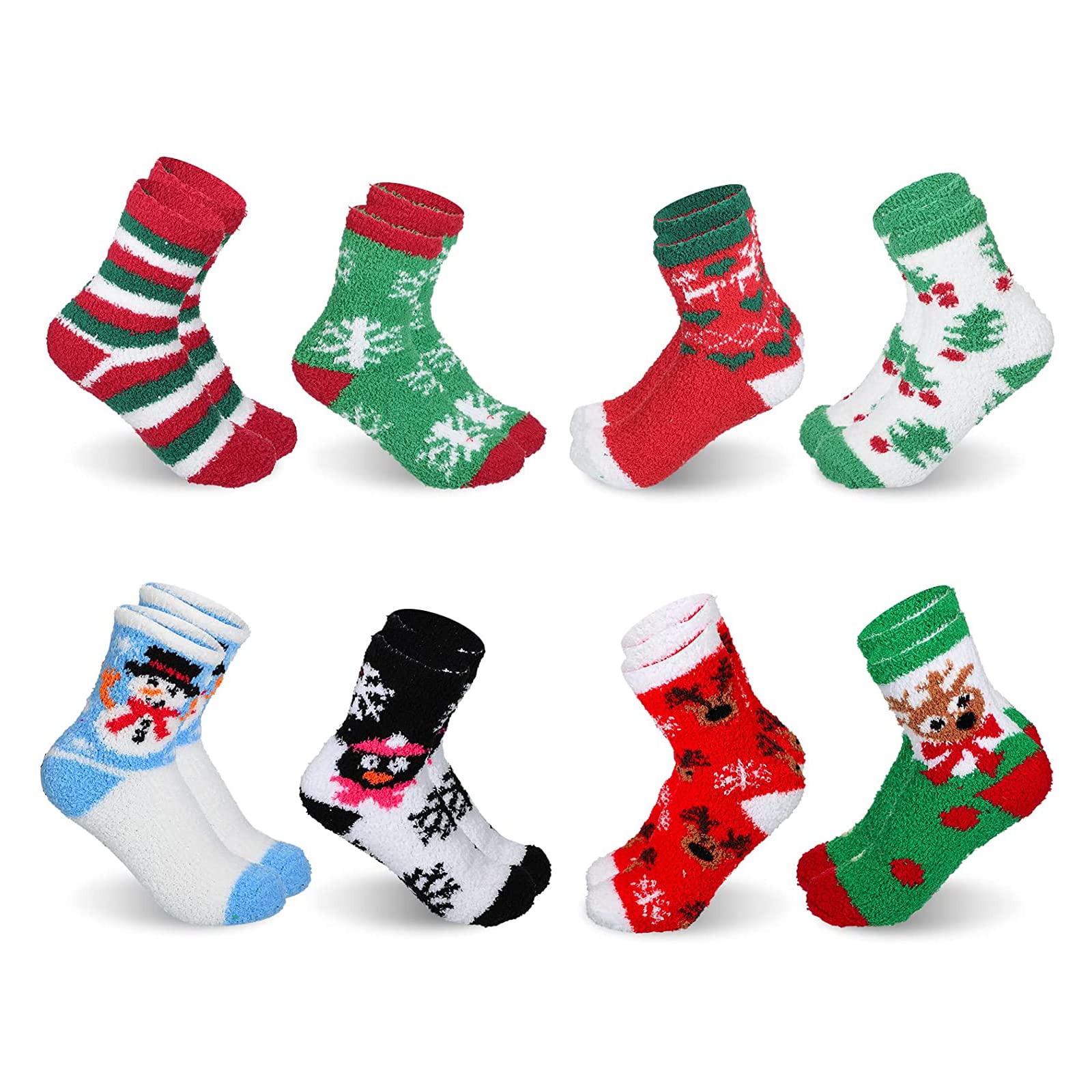 8 Pairs Fuzzy Christmas Socks - Warm Plush Slipper Socks for Women & Girls - Perfect for Holiday Gifts & Winter Comfort