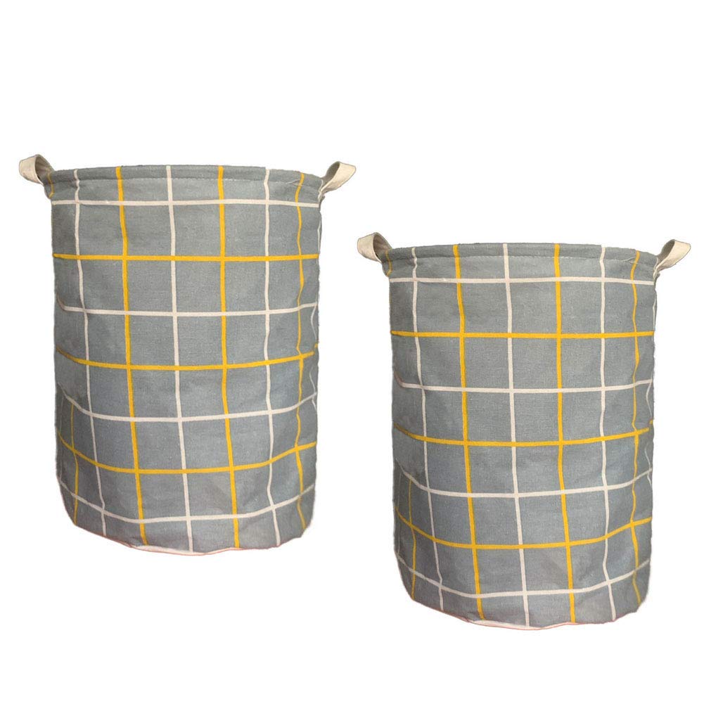 2 Pack Thickened Laundry Hampers with Sturdy Handles - Waterproof Drawstring Cotton Linen Collapsible Storage Basket (17