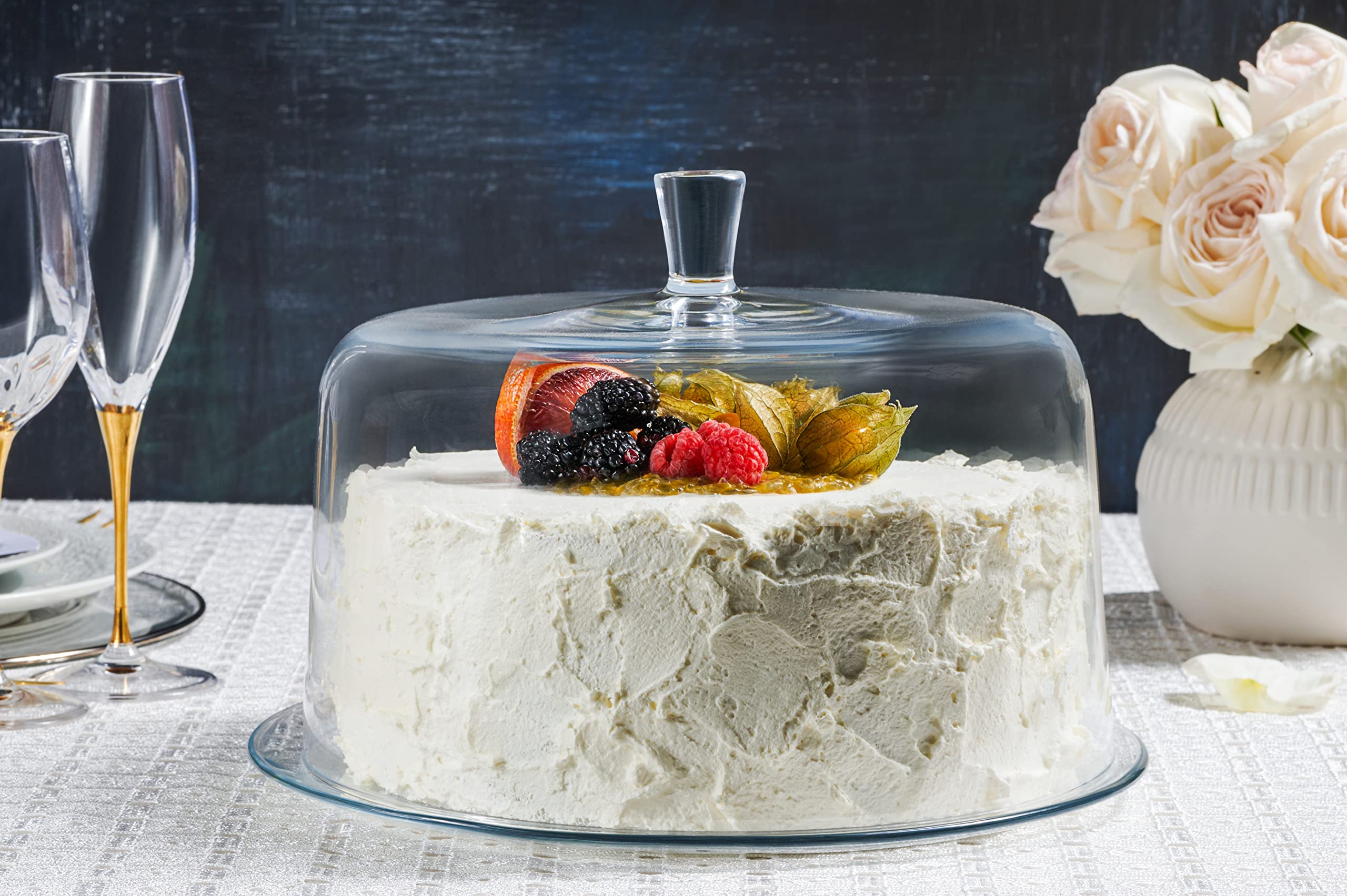Barski European Quality Glass Extra Large Clear Cake Dome 11.5