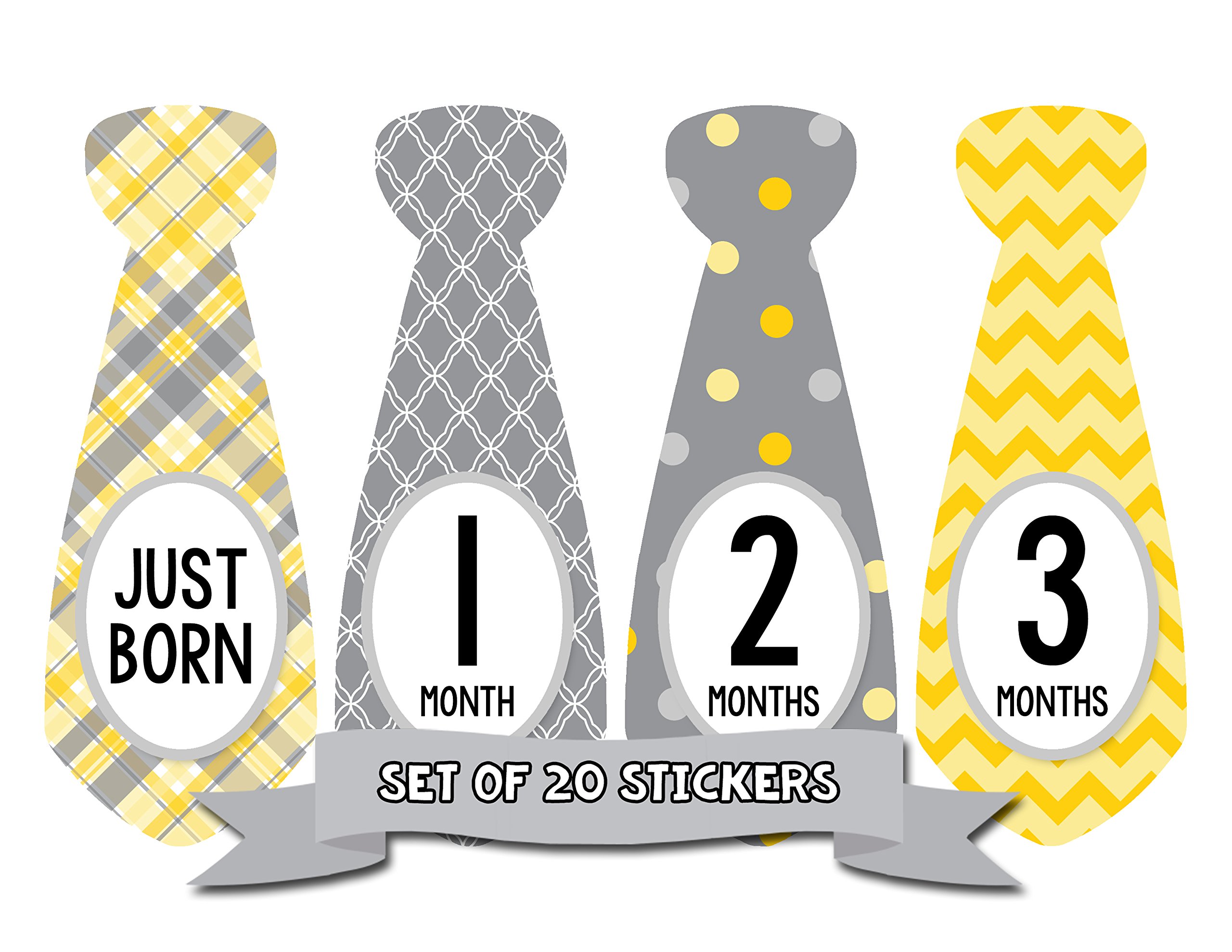 Baby Monthly Milestone Necktie Stickers - Newborn Boy Photo Props - Set of 20 Adhesive Month Stickers for Baby's First Year - Perfect for Monthly Photos, Scrapbooking & Memory Keepsakes
