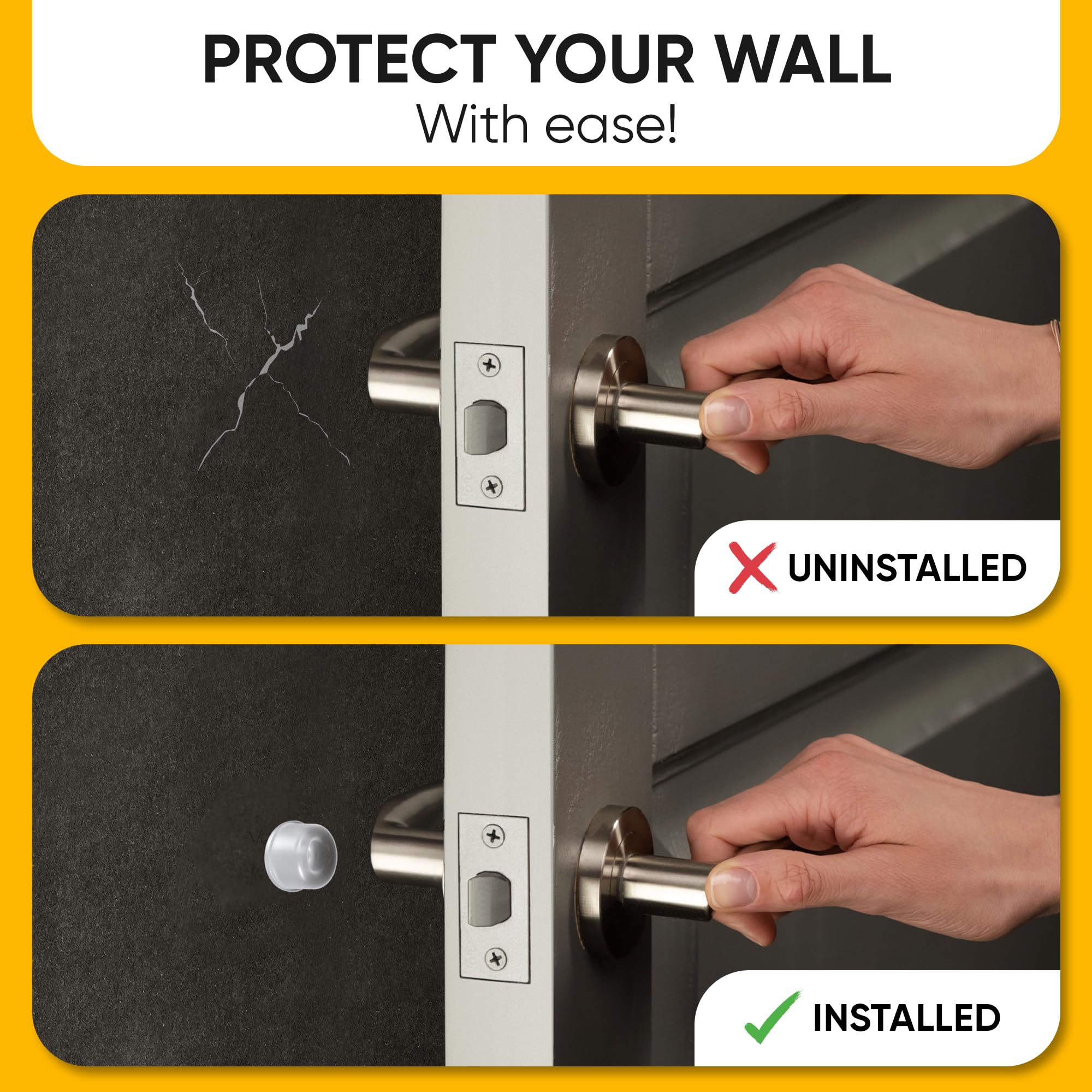 12-Pack Clear Self-Adhesive Rubber Door Bumpers - Small Door Stopper Pads for Knobs & Handles, Wall Protectors for Home & Office - Prevent Door Damage & Noise (Ideal for Bedrooms, Bathrooms & Kids' Rooms)