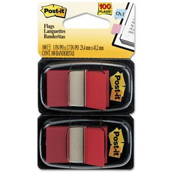 Post-it Standard Marking Flags 1 Inch, 2 Packs of 50 Red Flags (20 Pack) - Perfect for Bookmarking, Organizing Files & Office Note Taking