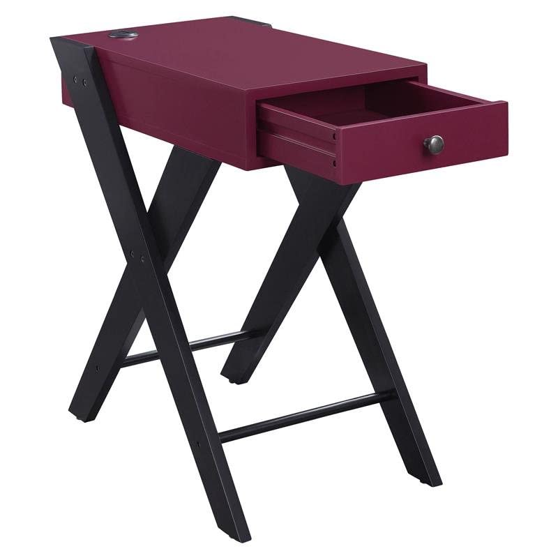 Acme Fierce Wooden Side Table with USB Charging Port - Burgundy & Black Nightstand for Bedroom, Living Room & Office