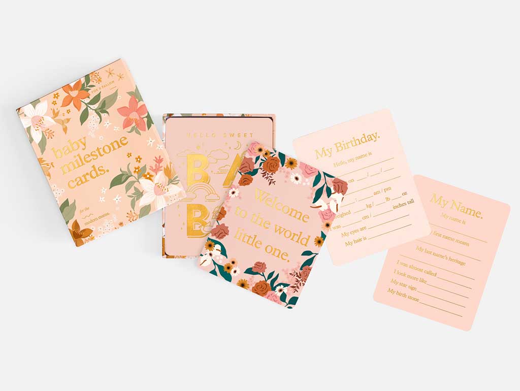 Floral & Gold Foil Baby Milestone Cards - 34-Piece Box Set for Newborn Photography, First Birthday, and Monthly Growth Tracking (Perfect for Baby Showers and Scrapbooking)