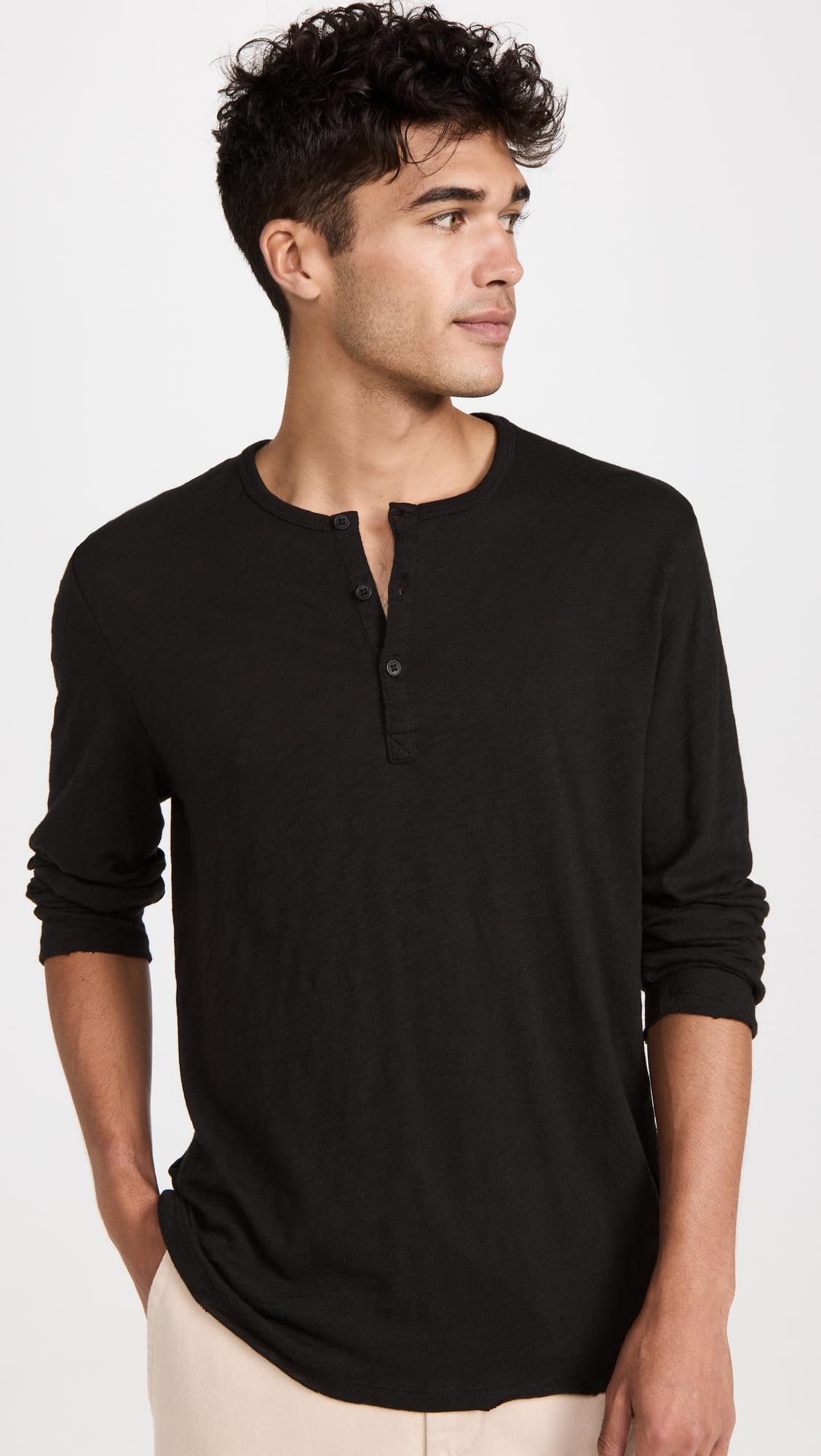 ATM Anthony Thomas Melillo Men's Distressed Wash Henley T-Shirt - Casual Vintage Style for Everyday Wear & Street Fashion