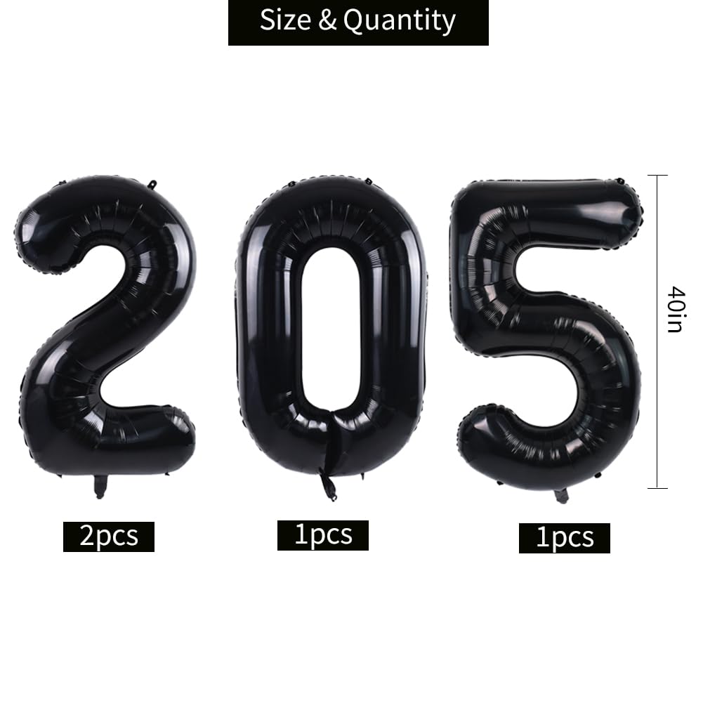 TONIFUL 2025 Happy New Year Balloons - 42 Inch Large Black Foil Number Balloons for New Year's Eve, Christmas, Anniversary & Birthday Parties - Durable Mylar Balloon Decorations for Indoor & Outdoor Celebrations