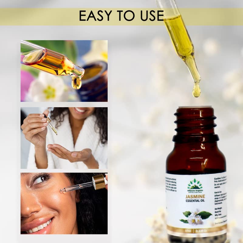 Organic Jasmine Essential Oil 10ml - 100% Pure & Natural for Hair, Skin & Aromatherapy | Relaxing Massage & Diffuser Use
