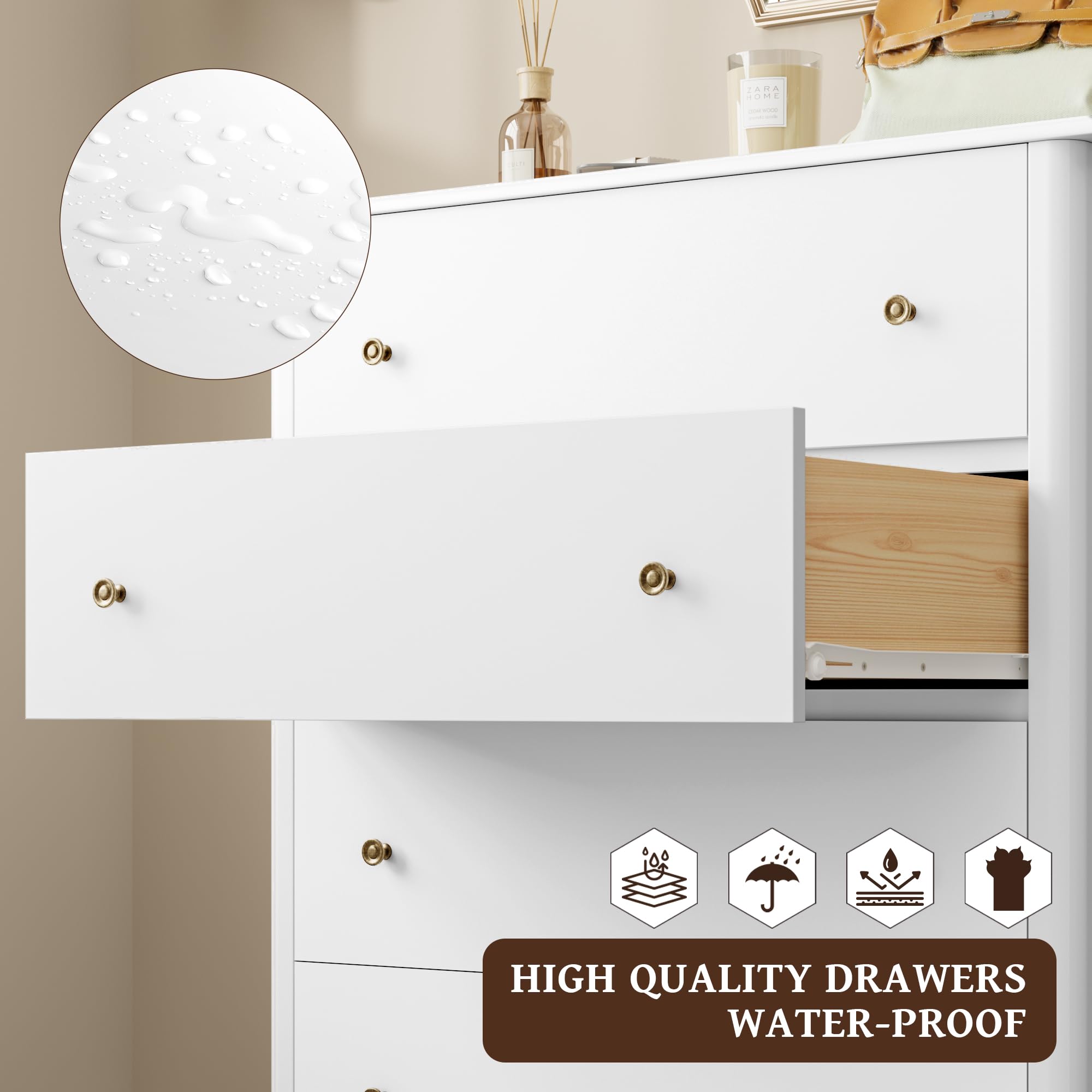 HOUSUIT White Dresser with 4 Drawers - Modern Wooden Storage Cabinet for Bedroom, Living Room, Entryway & Hallway - Ivory White Chest of Drawers for Home Organization & Decor