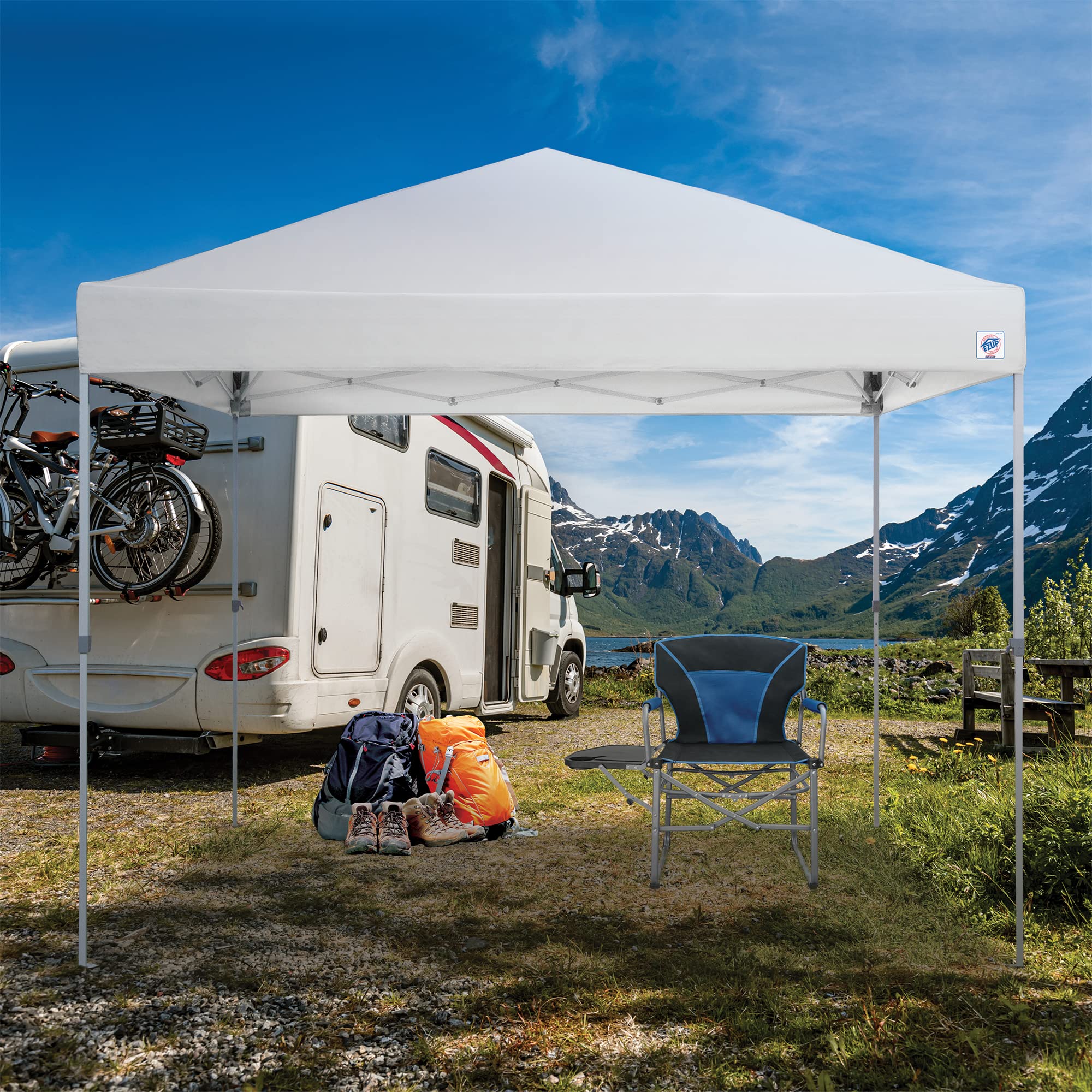 E-Z UP Patriot ONE-UP Technology Shelter - 10' x 10' Instant Canopy Tent with Carry Bag, Black (PTSBK10) - Perfect for Outdoor Events, Camping, and Tailgating