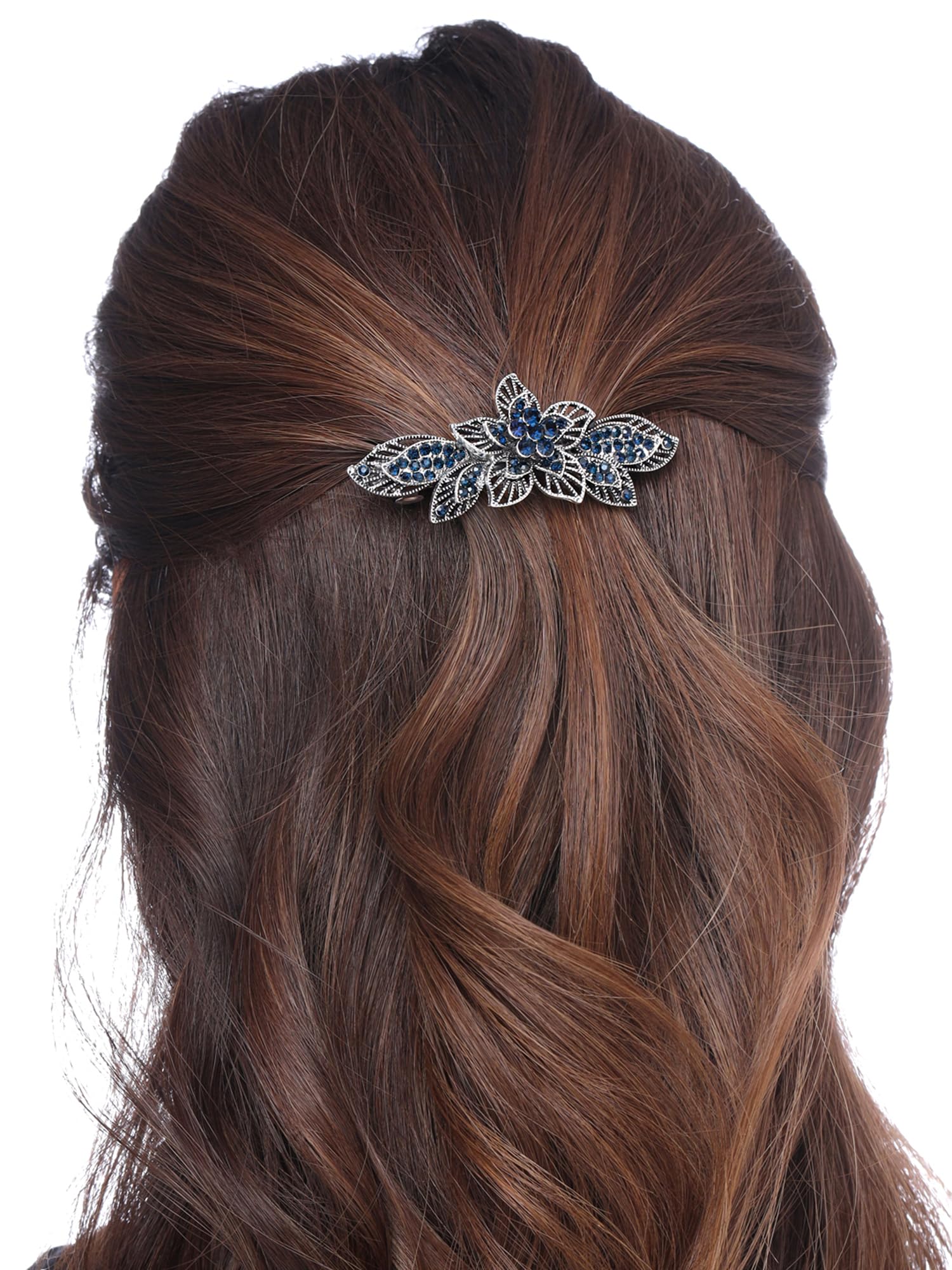 Yellow Crystal Hair Clips for Women & Girls - French Style Barrettes with Blue Crystals - Elegant Hair Accessories for School, Parties, Weddings & Daily Wear