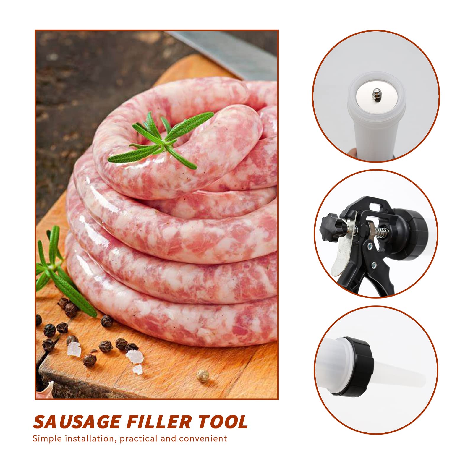 Manual Sausage Stuffer - Homemade Sausage Filling Tool with 3 Nozzles | Hand Crank Meat Grinder & Salami Maker for Home Kitchen | Perfect for Sausage Making, Jerky, and Meat Processing