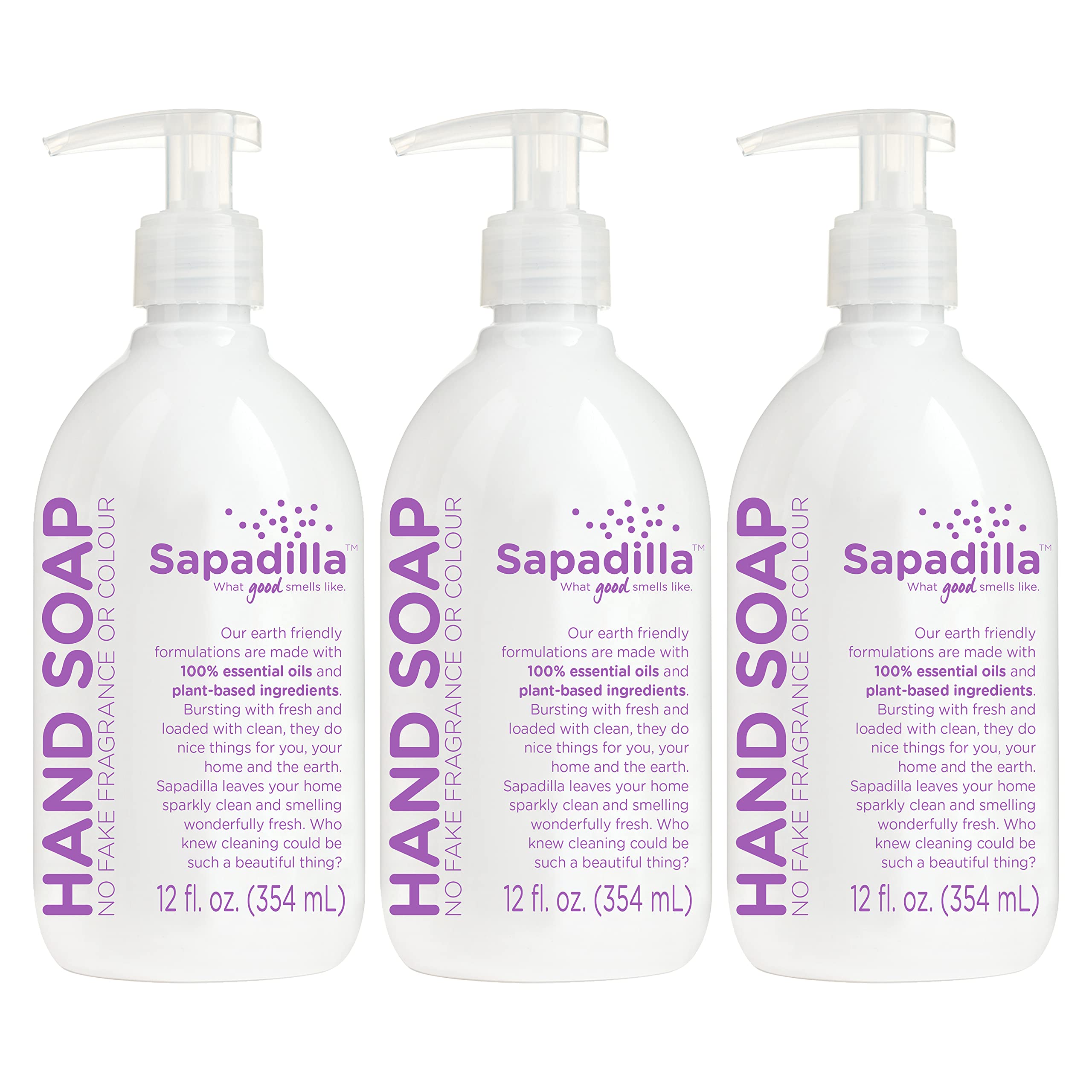 Sapadilla Liquid Hand Soap - Sweet Lavender & Lime Scent, 100% Pure Essential Oil Blends, Moisturizing & Cleansing, Plant-Based & Biodegradable, 12oz (3-Pack) - Perfect for Home, Office & Bathroom Use
