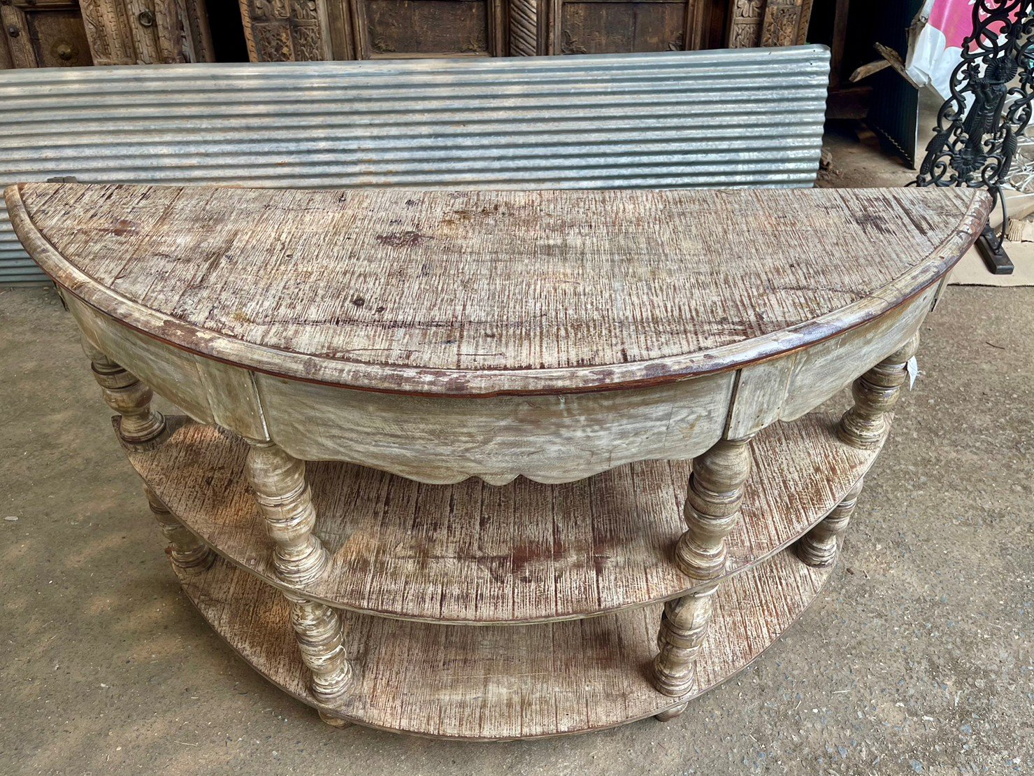 French Arched Hand Carved Solid Wood Console Table - Rustic White Entryway Hall Table for Farmhouse Decor | Perfect for Foyer, Living Room & Dining Room