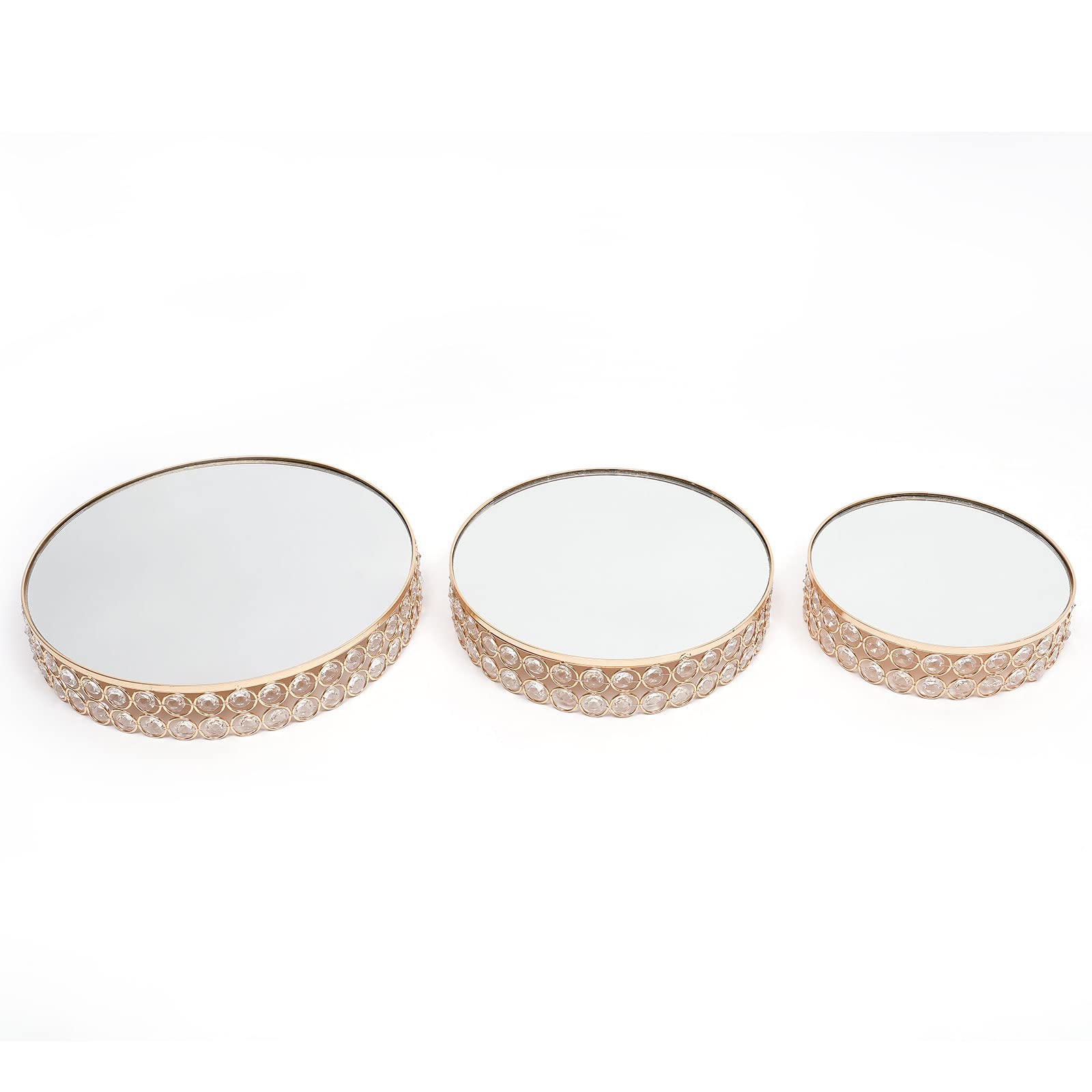 3-Piece Crystal Cake Stand Set - Gold/Silver Plated Cupcake Pedestal with Mirror Plate - Elegant Dessert Table Display for Weddings, Birthday Parties & Special Events - Perfect for Wedding Cakes, Cupcakes, Macarons & Pastry Displays