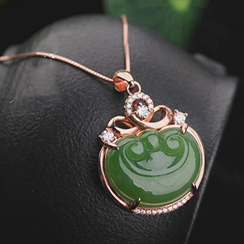 925 Sterling Silver Ruyi Jasper Pendant Necklace with Hotan Jade & Rose Gold Accent - Elegant Jewelry for Women, Gift for Her, Perfect for Weddings & Special Occasions