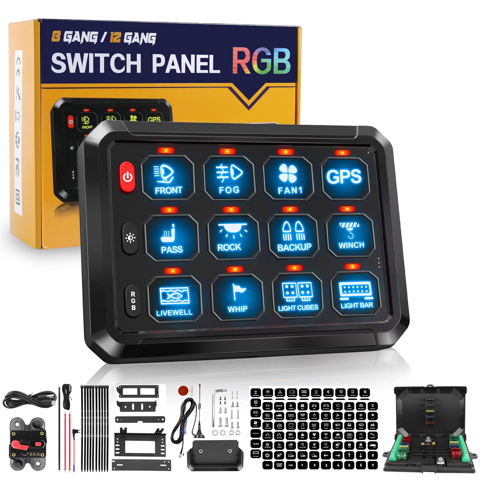 12 Gang Wireless Switch Panel Remote Control - 165FT Range, 5-Level Brightness, Solid State Relay - for Off-Road Trucks, SUVs, UTVs & RVs | Perfect for Camping, Overlanding & Vehicle Customization