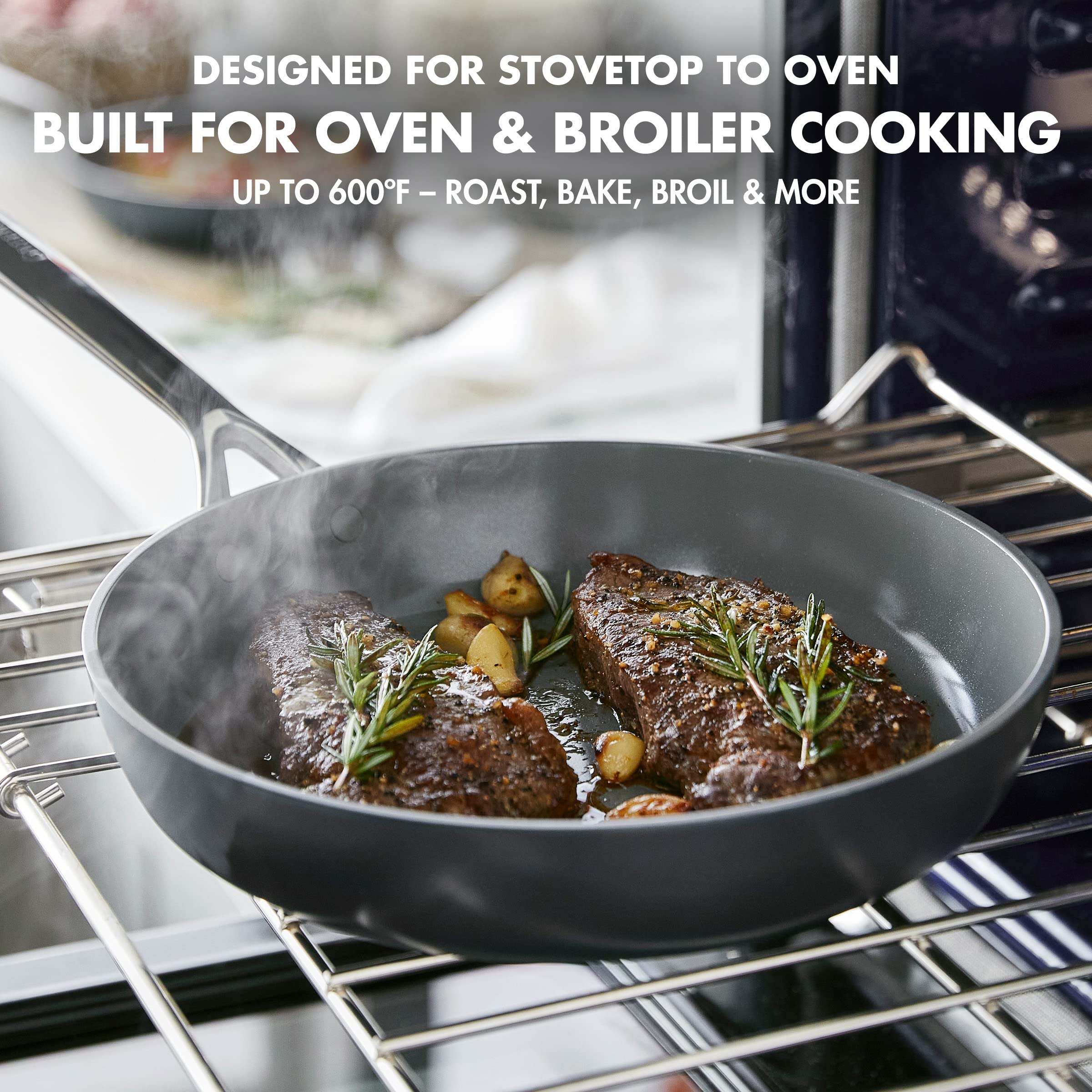 GreenPan GP5 Hard Anodized Healthy Ceramic Nonstick 9.5” & 11” Frying Pan Set - PFAS-Free, Induction Compatible, Oven Safe to 600°F - Scratch Resistant, Stay-Flat Surface for Even Cooking - Perfect for Sautéing, Frying & Baking in Modern Kitchens